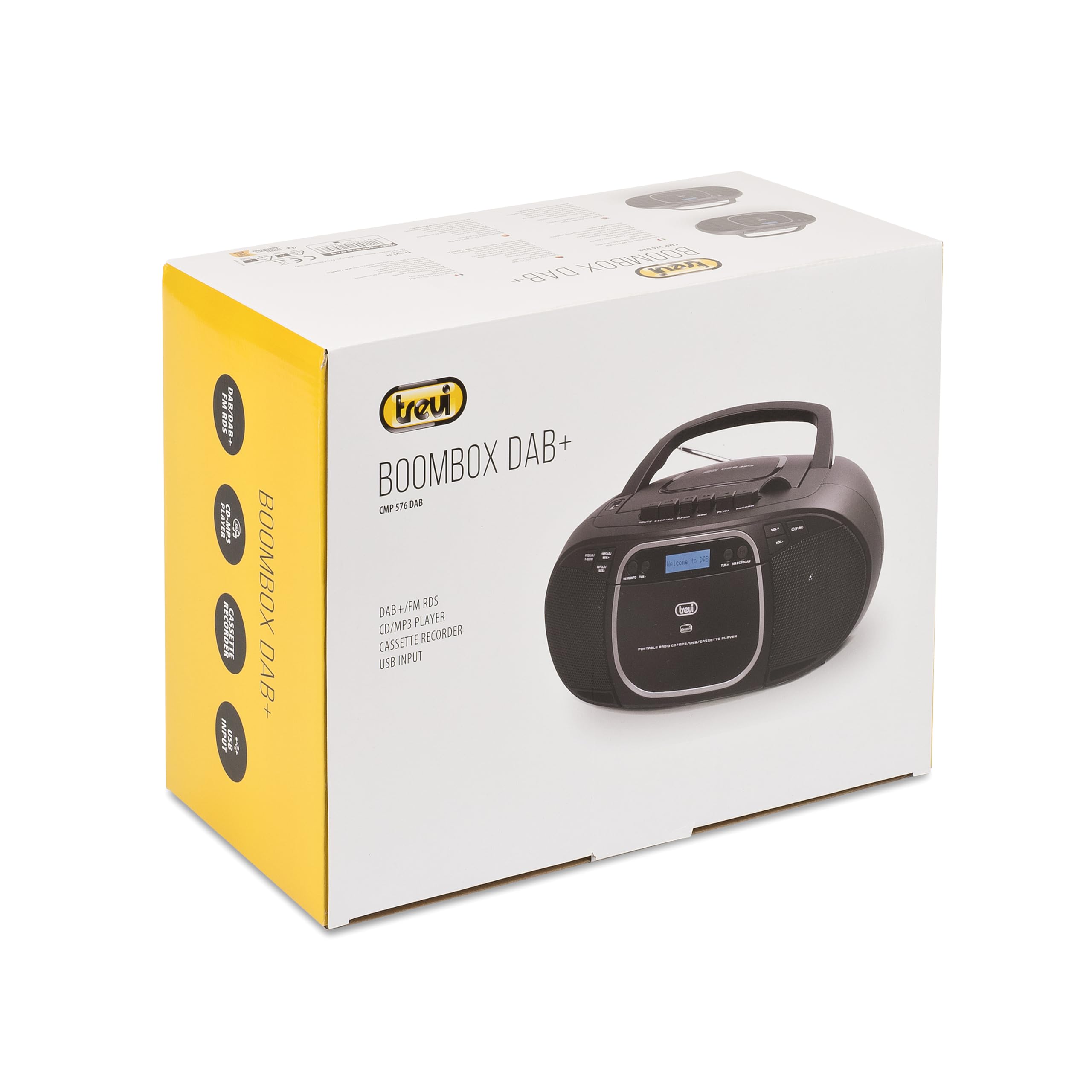 Trevi CMP 576 Stereo Portatile DAB FM, Boombox con Lettore CD e Musicassette, Ingressi USB, AUX-IN e Presa Cuffia