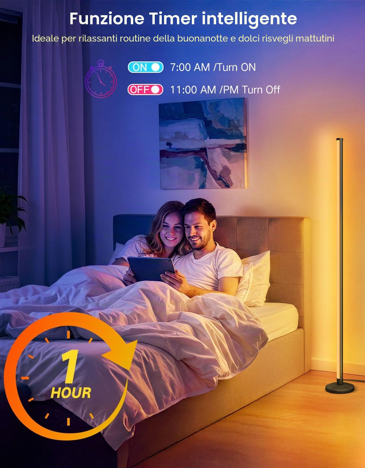 OUTON Lampada da Terra LED 2-Pezzi, RGBIC Dimmerabile Piantana con Telecomando e Controllo APP, 16 Milioni di Colori, Sincronizzazione Musicale, Timer, per Soggiorno, Camera, Giochi