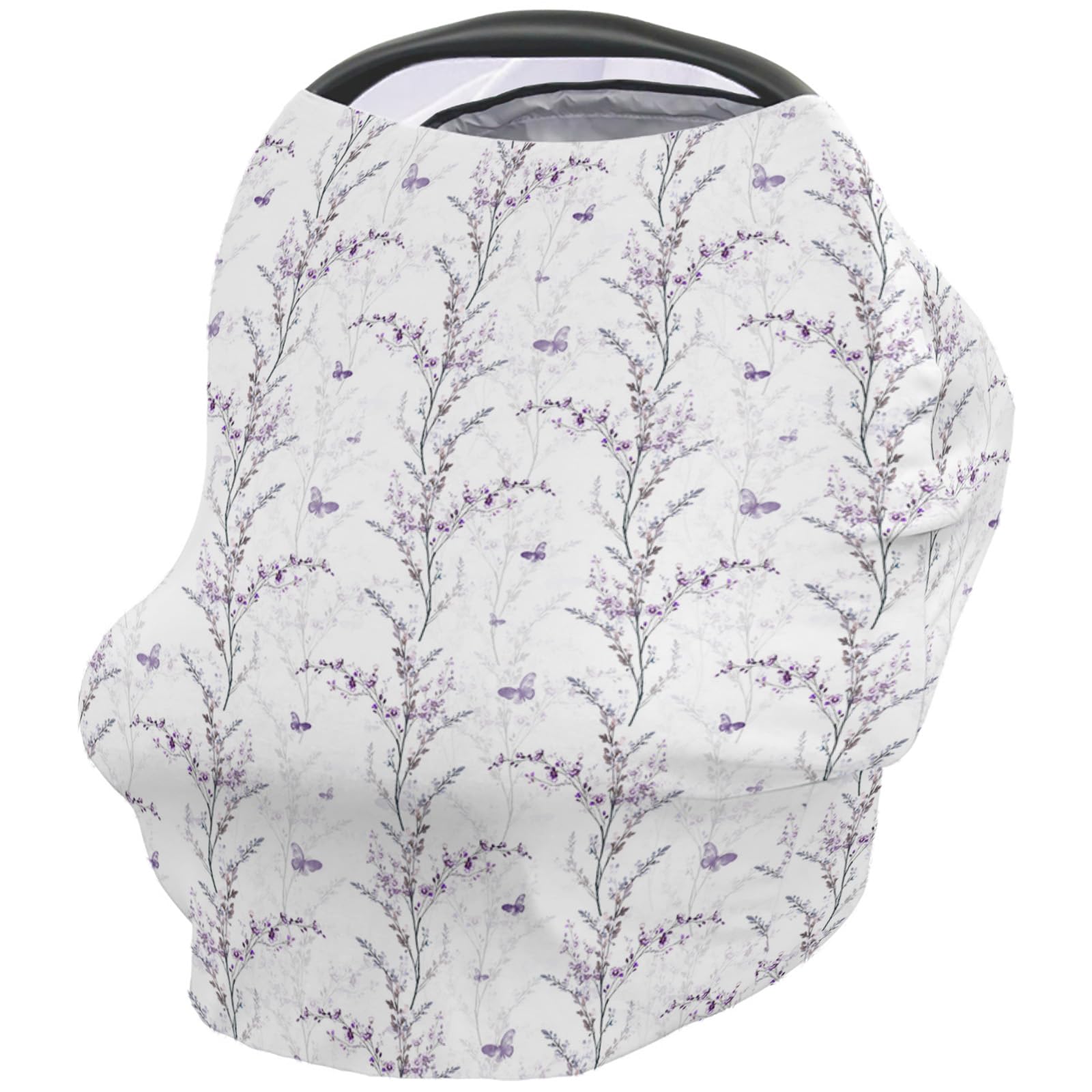 Nursing Cover for Breastfeeding Scarf, Purple Floral Butterfly Baby Car Covers Super Soft Multi Use for Canopy Shopping Cart Cover Blanket Stroller Cover