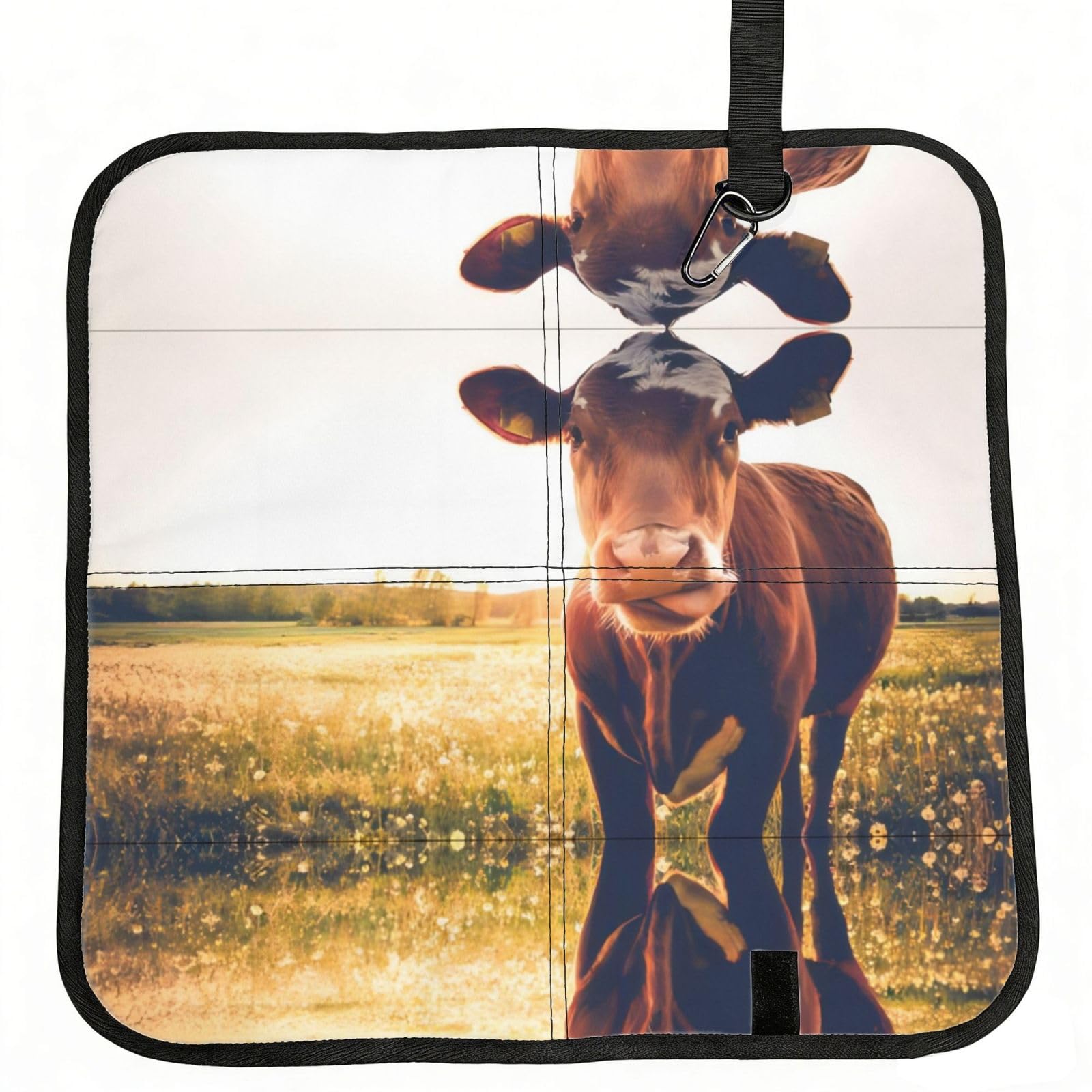 MROWYC animal cow Printed Foldable Seat Cushion - Portable with Carabiner, for Stadium, Camping, Hiking