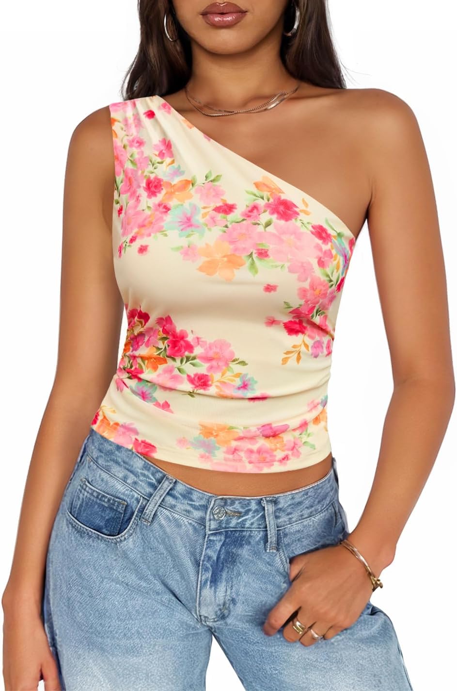 ZESICA Womens Summer Floral Going Out Tank Tops 2026 Off Shoulder Slim Fit Y2K Crop Mesh Top Beach Vacation Outfits