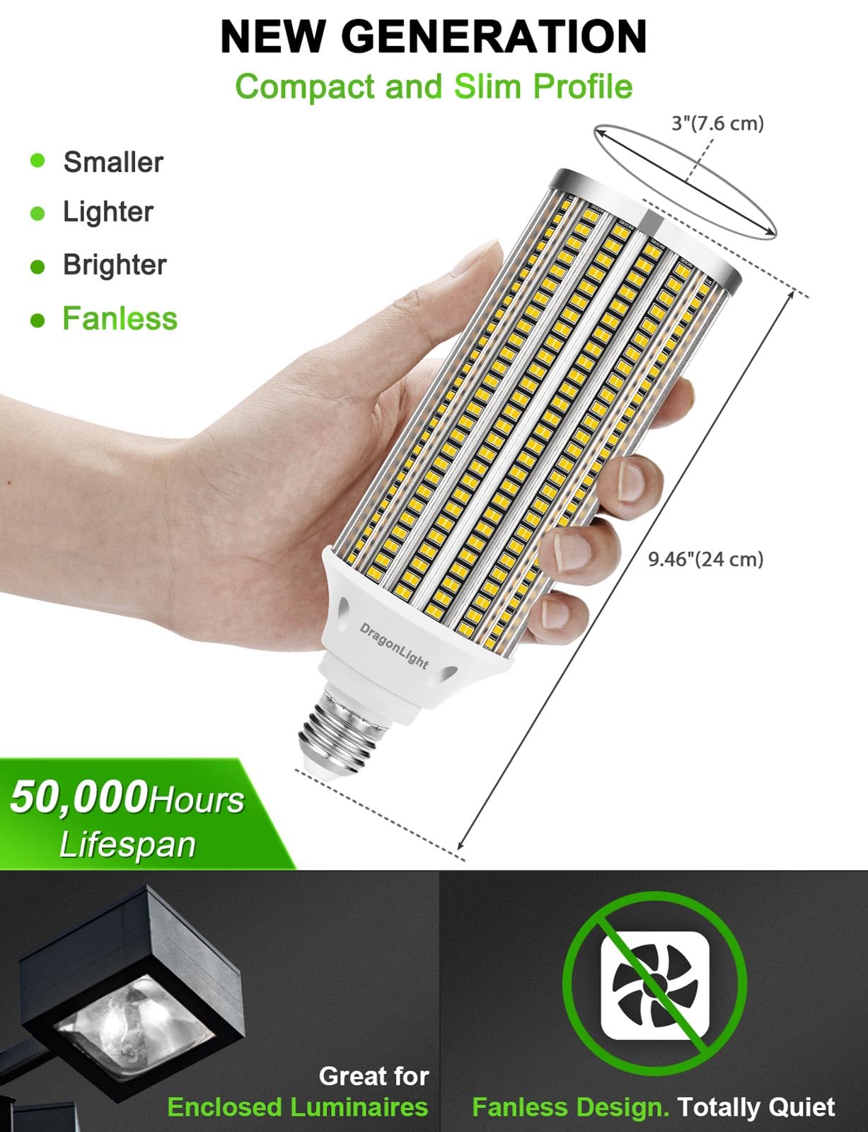 DragonLight Żarówka LED o mocy 120 W, ale super błyszcząca (zastępuje 800 W) - Edison E27/E40-3000K, ciepła biel 14 400 lm, oświetlenie komercyjne, garaż, warsztat, biuro podwórko (zestaw 2 szt.)