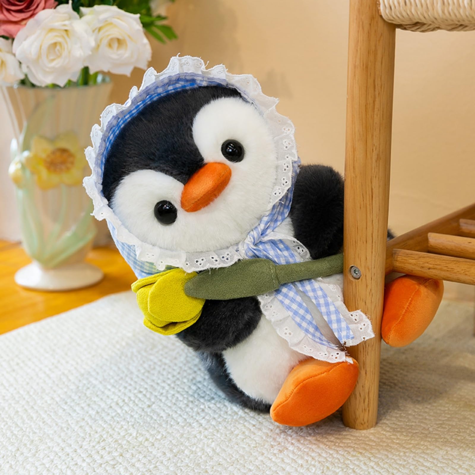 Niedliche Pinguin Kuscheltier, Weiches Flauschiges Plüschpinguin zum Kuscheln & Spielen, für Kinder & Erwachsene (50cm,Rot)