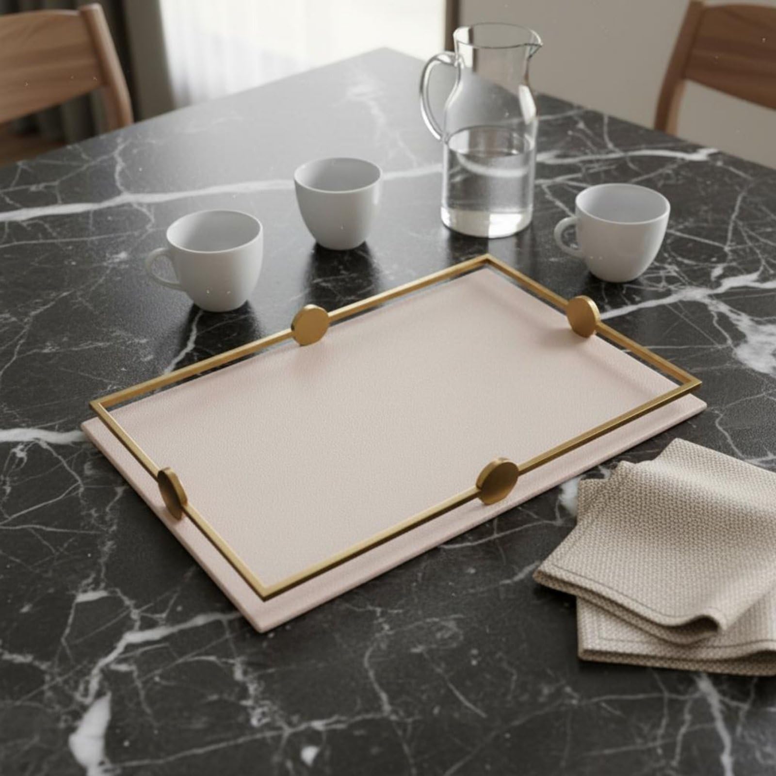 Vassoio Decorativo Organizer Portaoggetti Porta Gioielli Rettangolare con Design Moderno in Pelle E Metallo Perfetto per Tavolino Soggiorno Consolle Scrivania, Verde