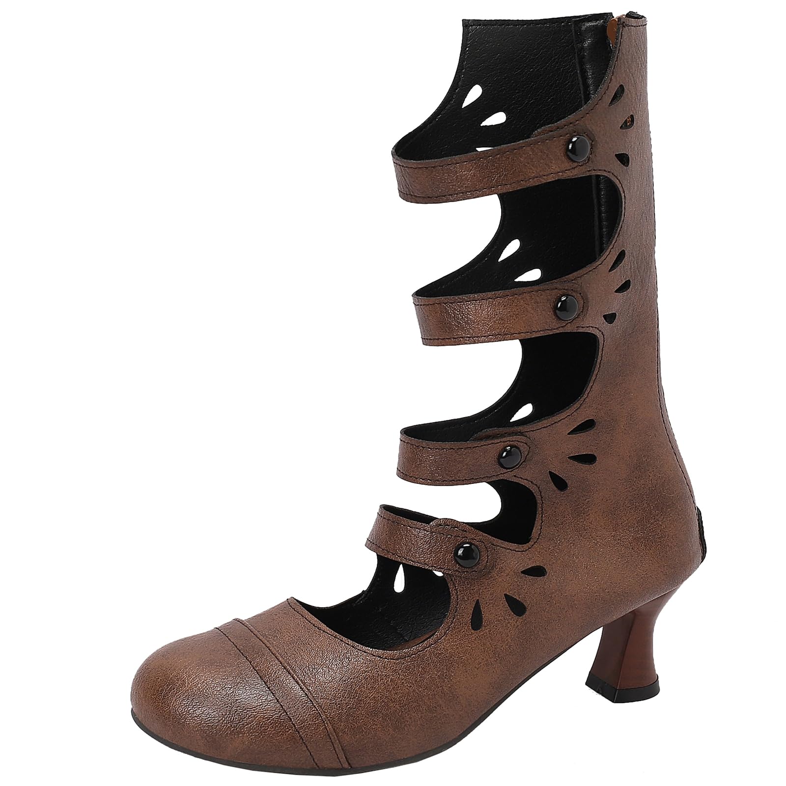 Womens Elegant Round Toe Zipper Boots Summer Cut-out Mid-calf Boots