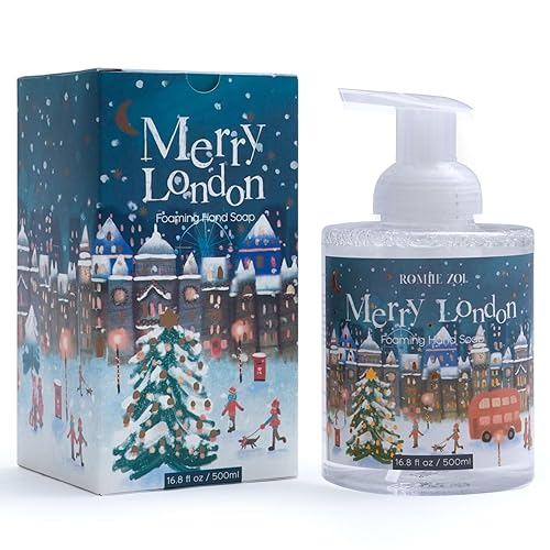 Jabón de manos espumoso navideño con caja de regalo, Merry London, impregnado con aroma a cedro y enebro, 16.9 fl oz 16.8 fl. oz