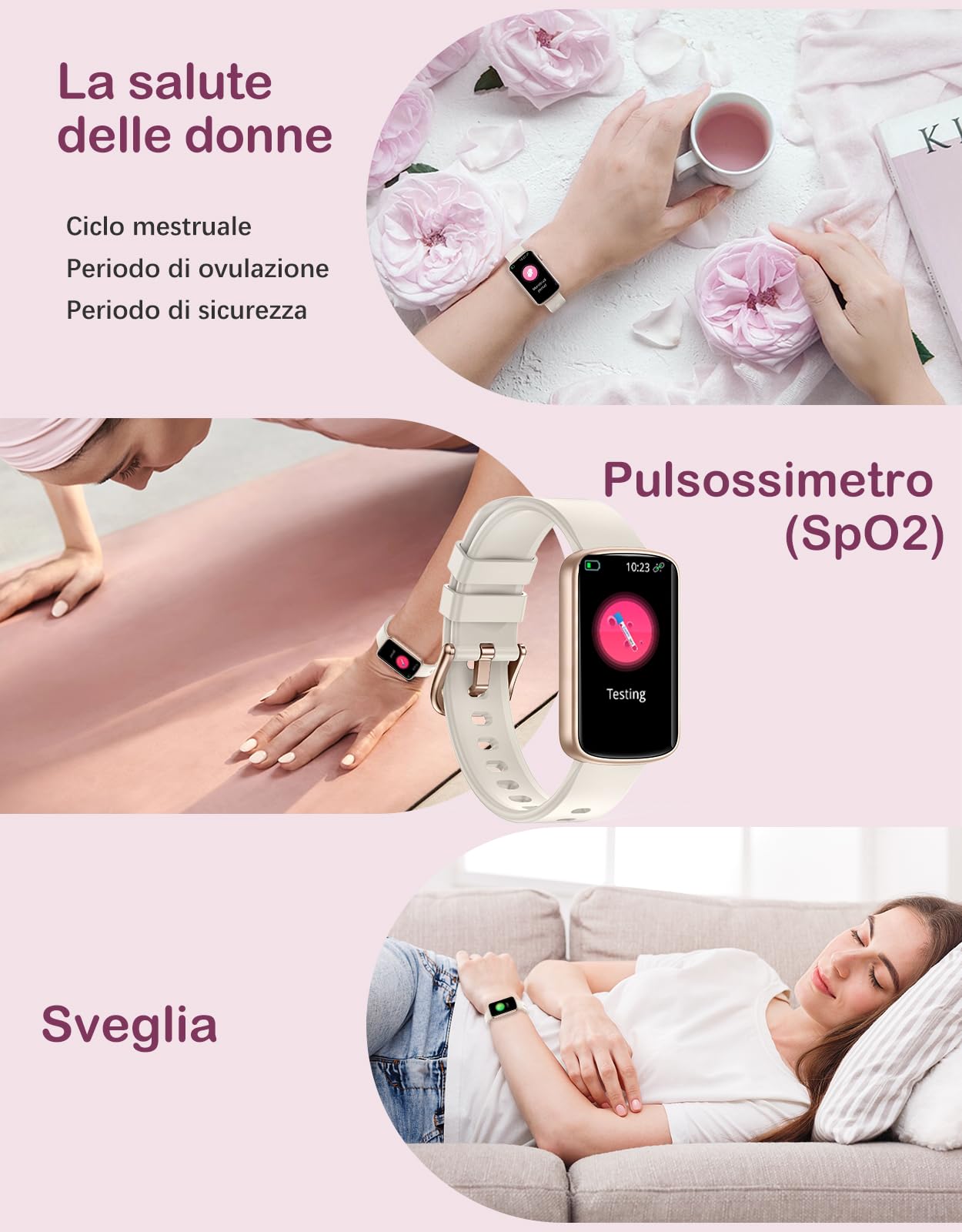 Smartwatch Donna Piccolo Elegante Orologio Fitness Display AMOLED Contapassi Cardiofrequenzimetro SpO2 Ciclo Mestruale Sonno Notifiche Impermeabile 5ATM Idee Regalo Donna per Android iOS