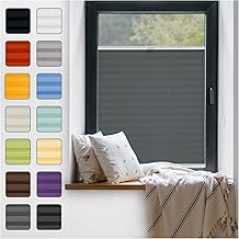 Fenster Plissee ohne Bohren zum Kleben Innenrahmen - Thermo Plisseerollo Innen - Rollo Jalousie, Halterungen auf Rahmen, Faltrollo, Sichtschutz, Blickdicht, für Fenster & Tür - Grafit, 25 x 130 cm