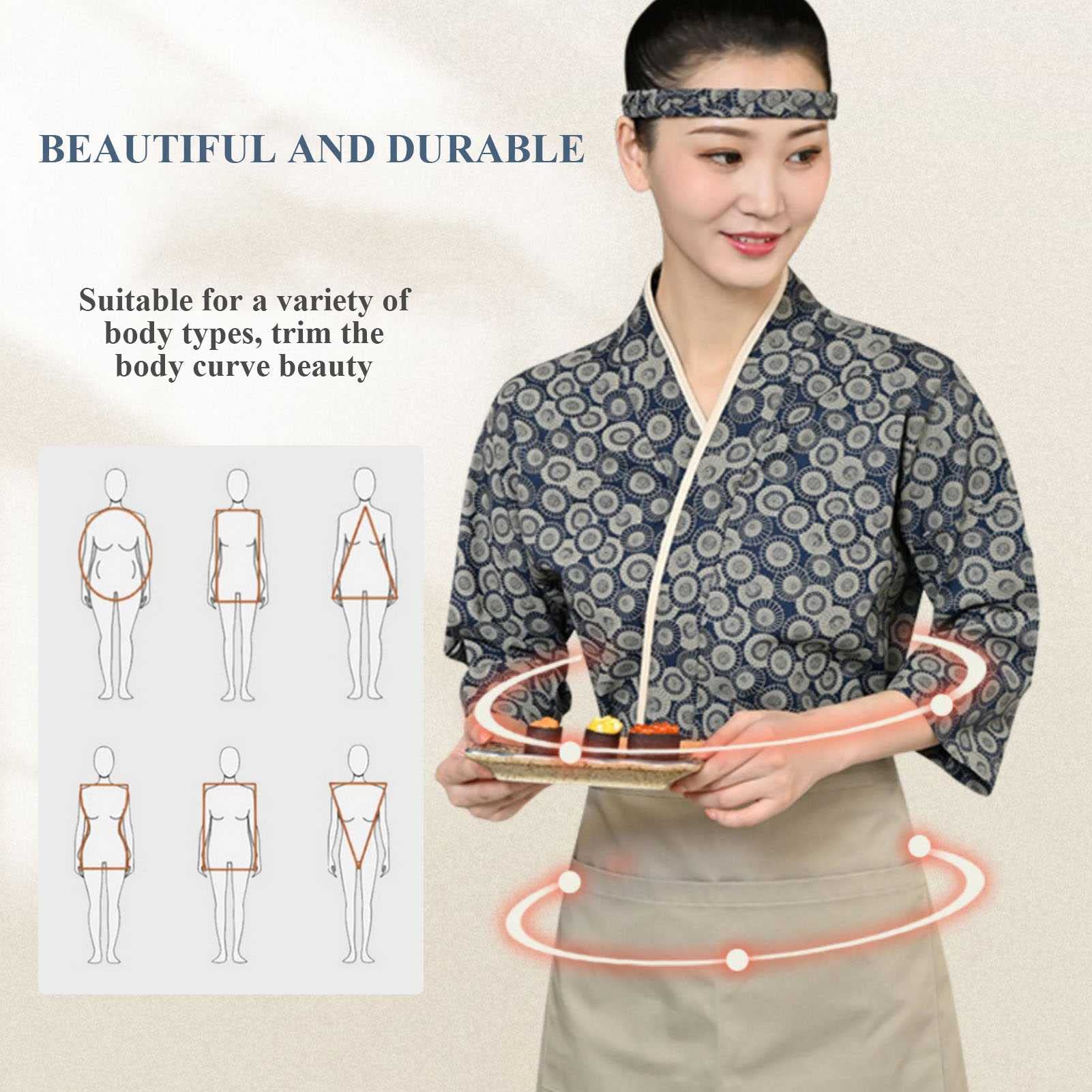 Chaqueta Hostelería Unisex de Estilo Japonés, Respirable Uniforme de Trabajo de Cocinero para Sushi, Izakaya, Yakiniku