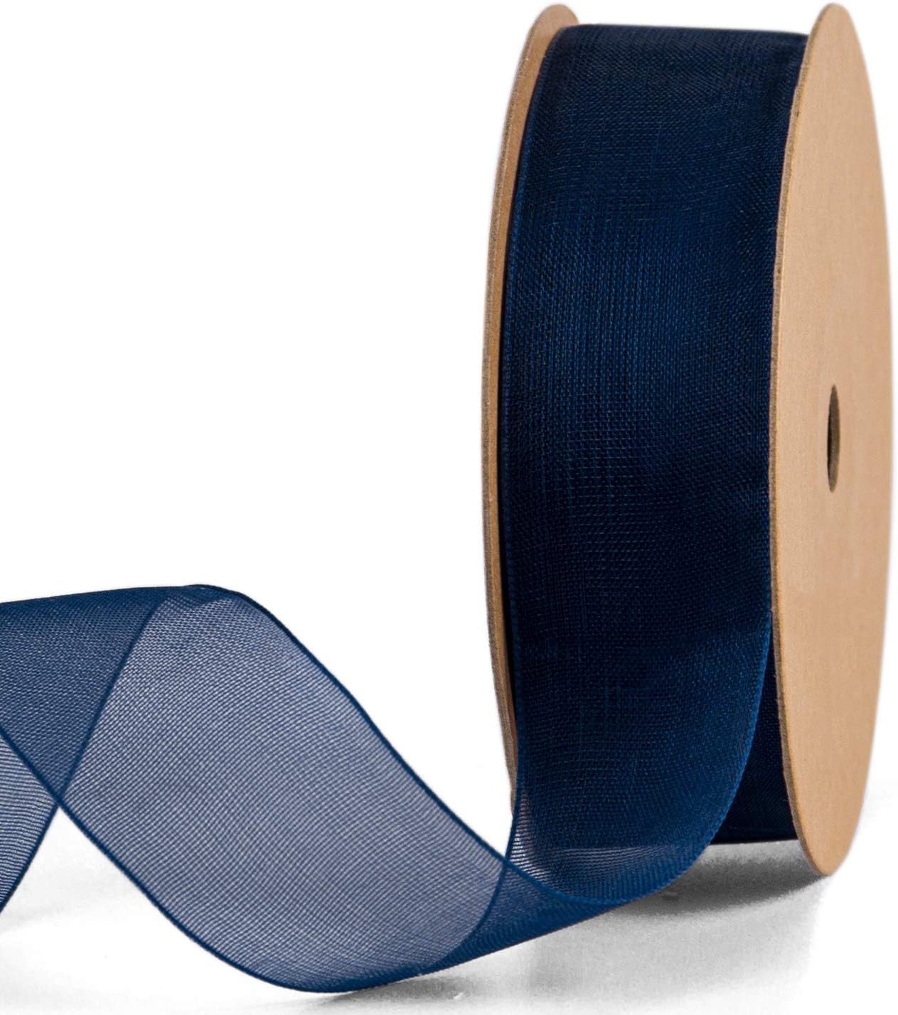 LaRibbons 1 Inch Sheer Organza Ribbon - 25 Yards for Gift Wrapping, Bouquet Wrapping, Decoration, Craft - Navy