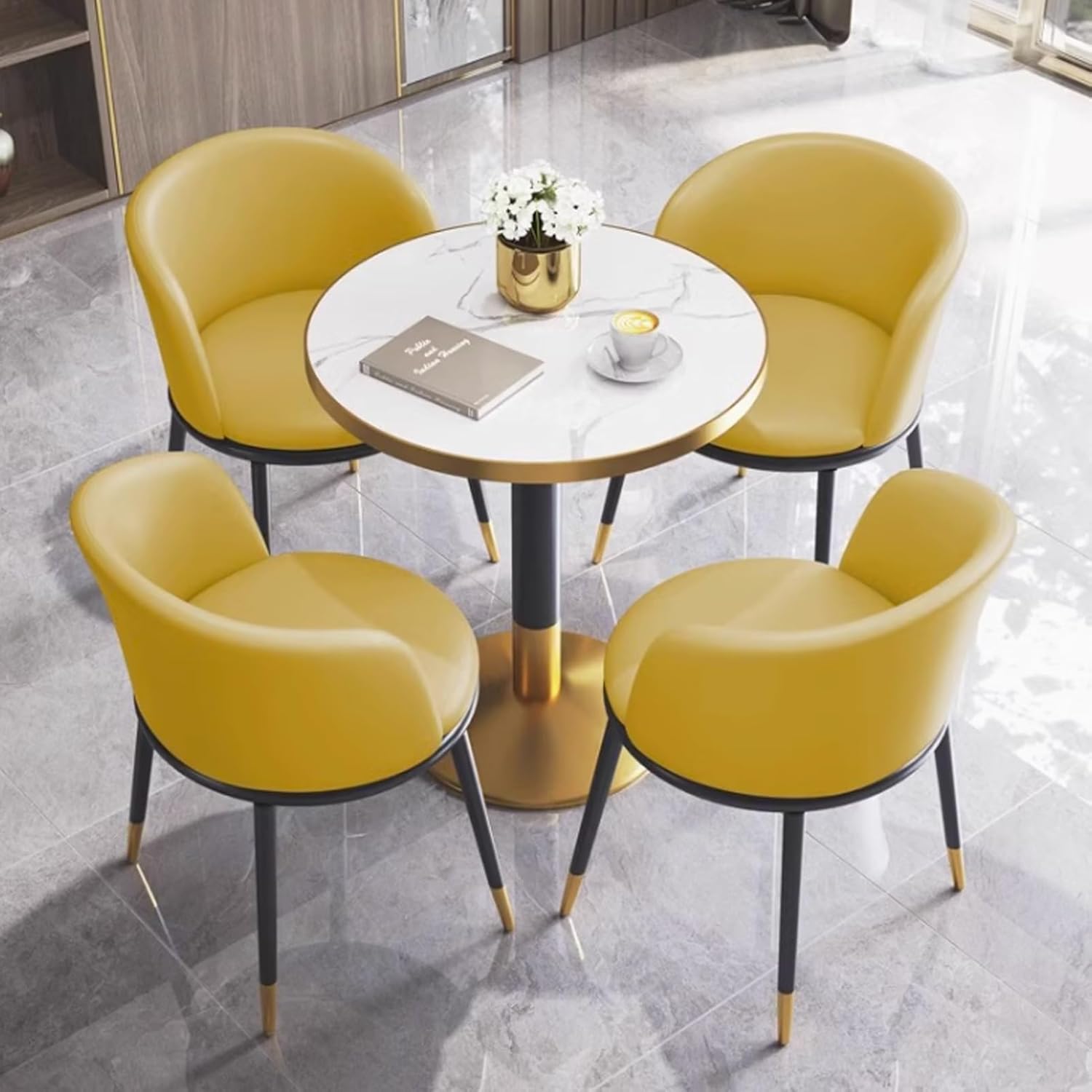 YVYKFZD Office Reception Room Club Table, Coffee Table Kitchen Dining Table Set for 4, Simple Round Conference Table, Small Conference Room Table Negotiate Table Save Space(Yellow)
