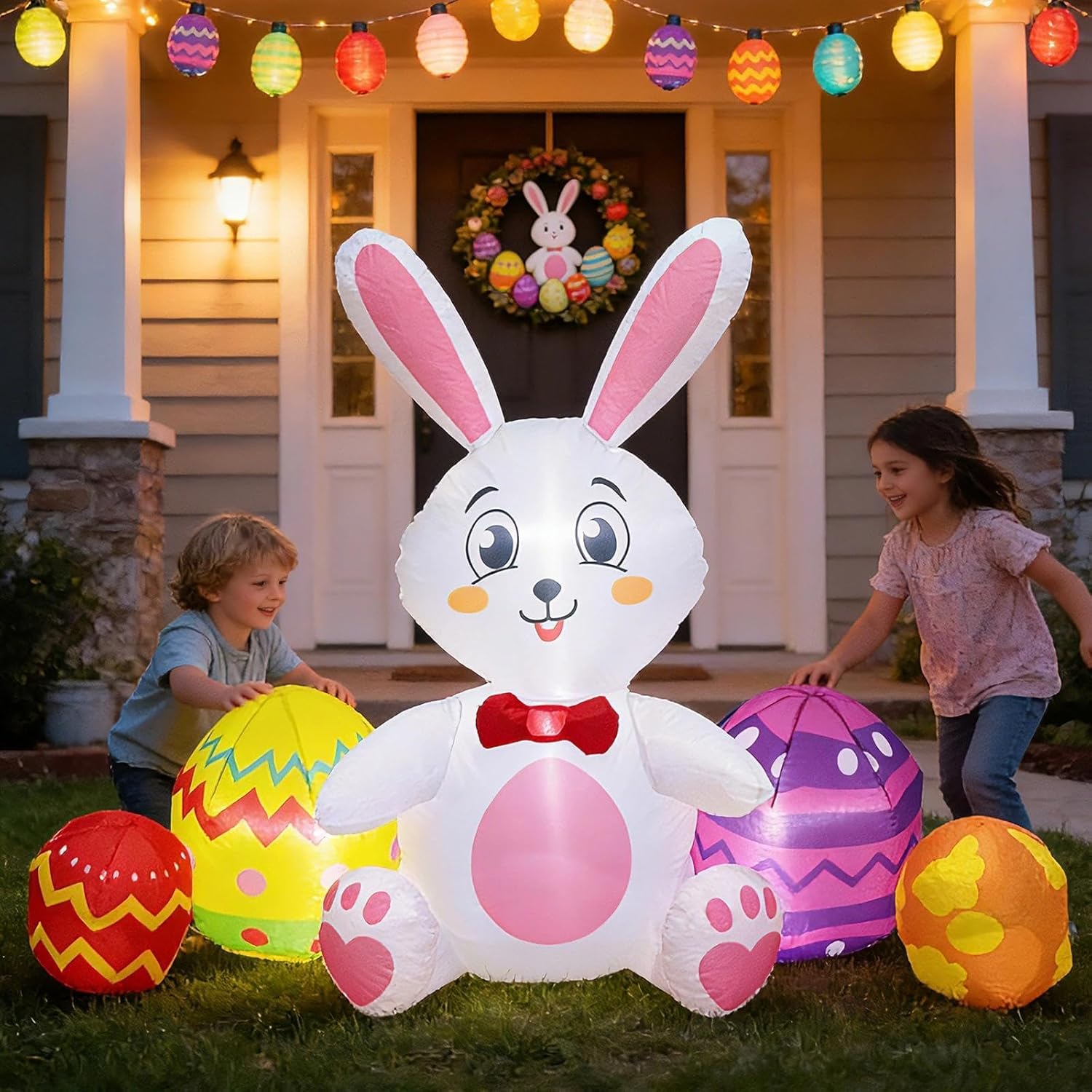 Easter Inflatables Outdoor Decorations - Inflatable Easter Bunny Eggs Build-in LED Lights, Blow Up Bunny for Outside Holiday Party Lawn Yard Decor - Image 4