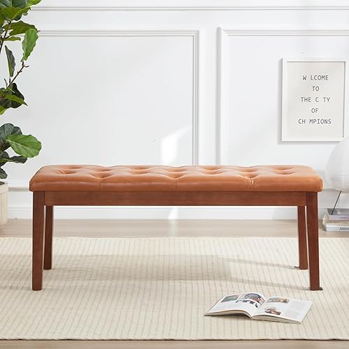 Miniatura 6 de Banco de entrada tapizado para dormitorio, extremo de la cama, banco de comedor otomano con patas de madera maciza, asiento acolchado para cocina,