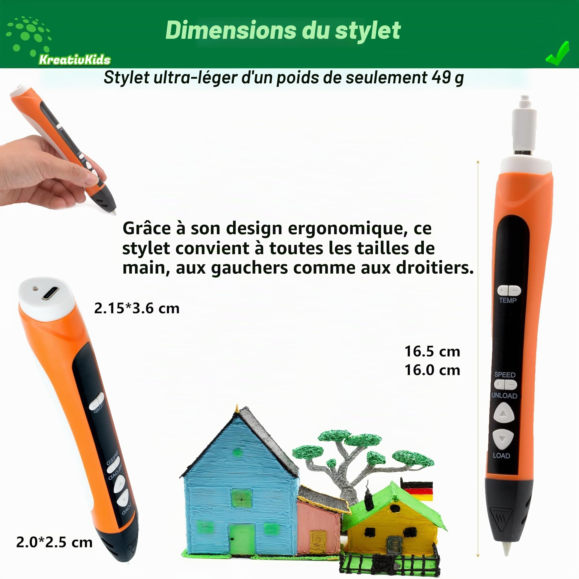 Stylo 3D nouveau design filament PLA 12 couleurs stylo d'impression 3D avec écran LCD, pour enfants et adultes.