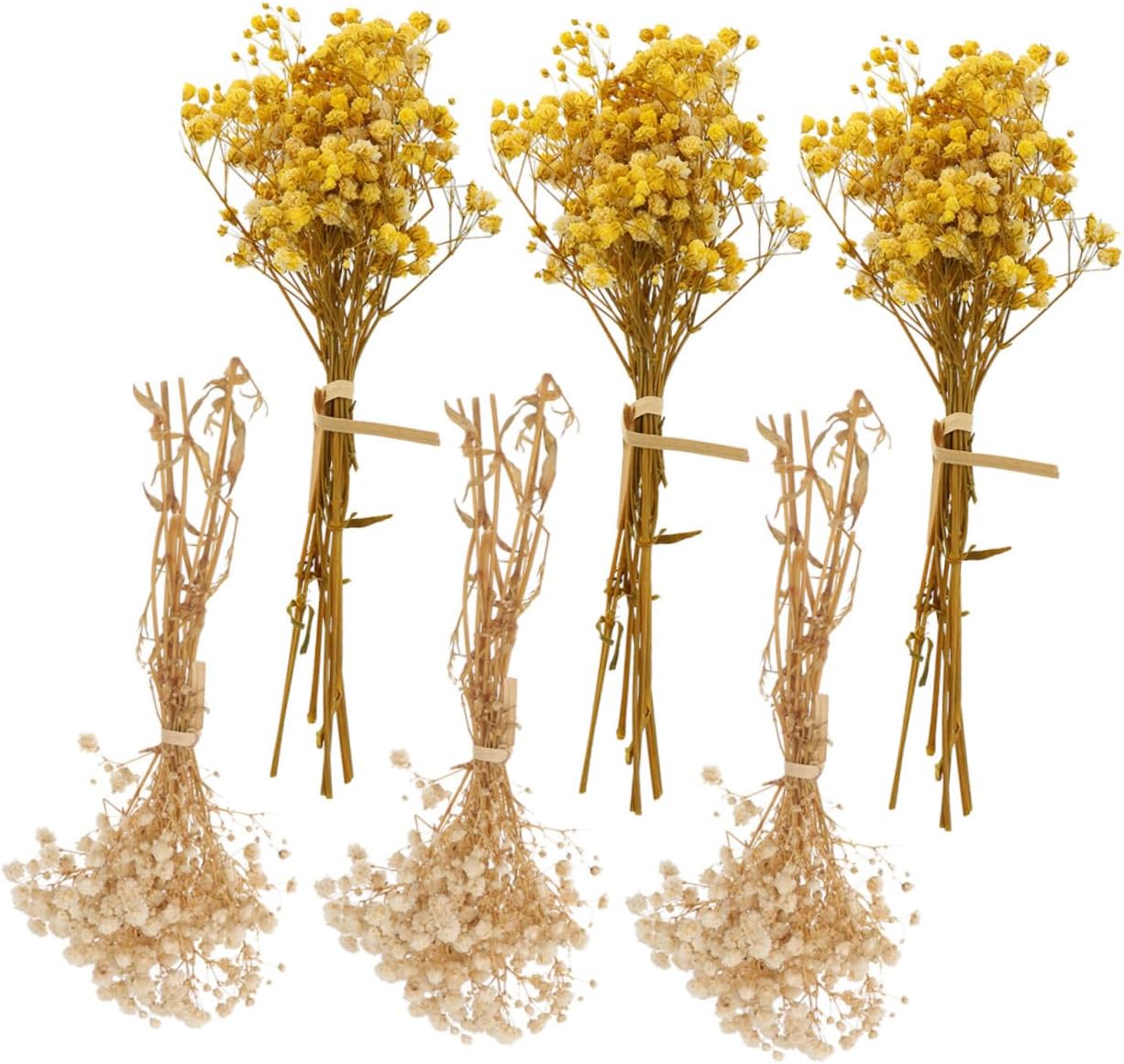 Cabilock 6pcs Babys Breath Dried Flower Bouquet Natural Preserved Gypsophila Arrangement for Wedding Decor Home Ornament Photography Prop Mini Floral in Yellow