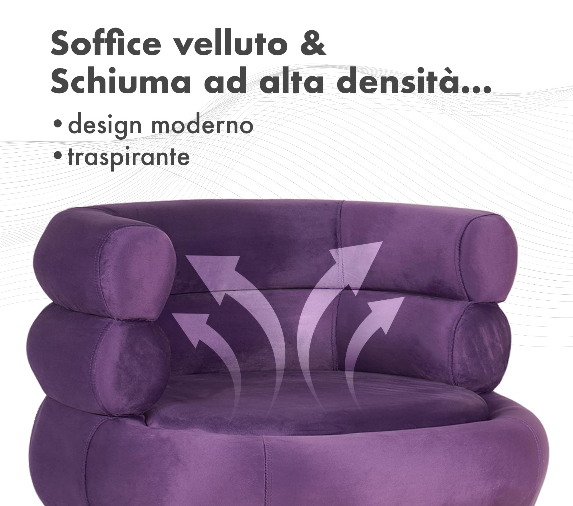 IlGruppone Poltrona Camera da Letto e Salotto in Velluto con Poggiapiedi Contenitore - Poltroncina Relax Moderna con Gambe in Metallo Placcato Oro - Design Moderno - Viola