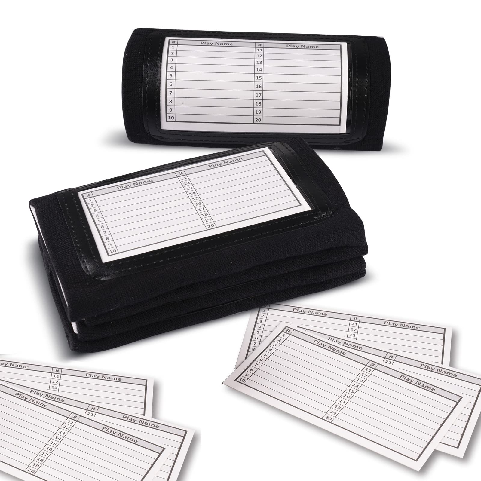 Quarterback (QB) Play Single Window Wristband - Youth Size - Pro Football Armband Playbook - 5 Pack (Black)