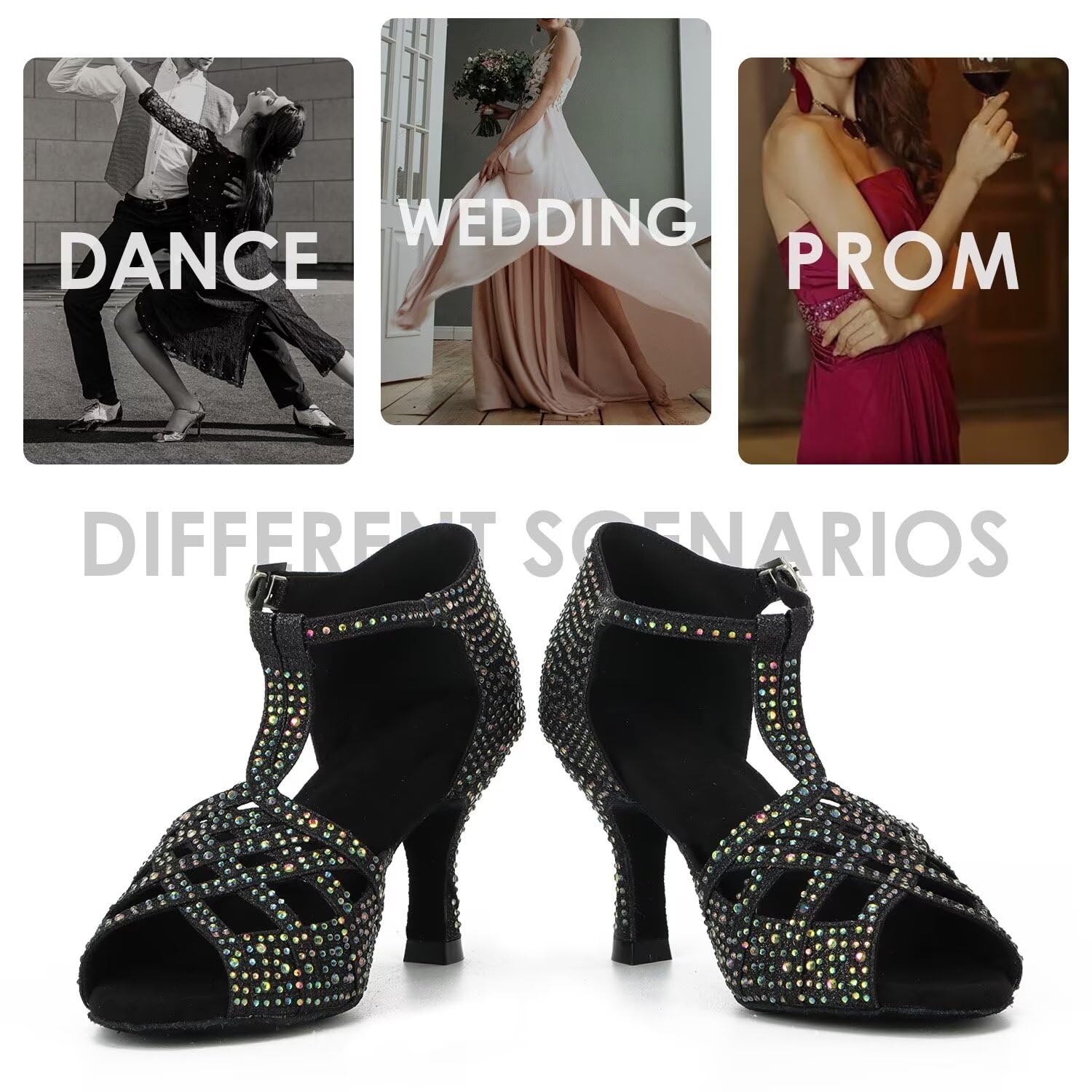 Donne Strass Scarpe da Ballo Sala da Ballo Latino Salsa Bachata Performance Danza Scarpe da Ballo