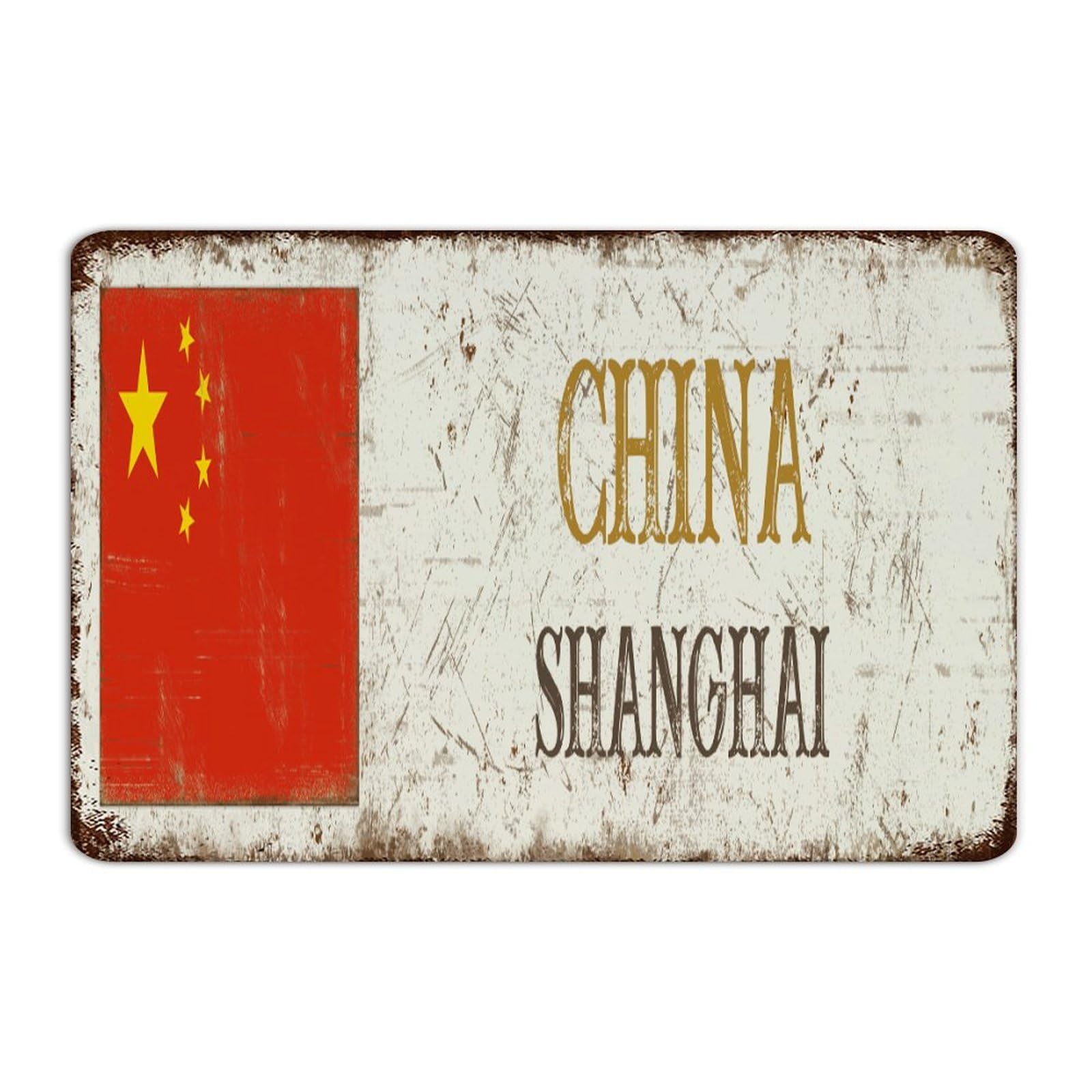 China'-Shanghai Funny Novelty Metal Signs Rustic House Wall Art Plaques National Country Souvenir Road Wall Decor Garage Signs for Dorm Cabin Garage 8x12 Inch