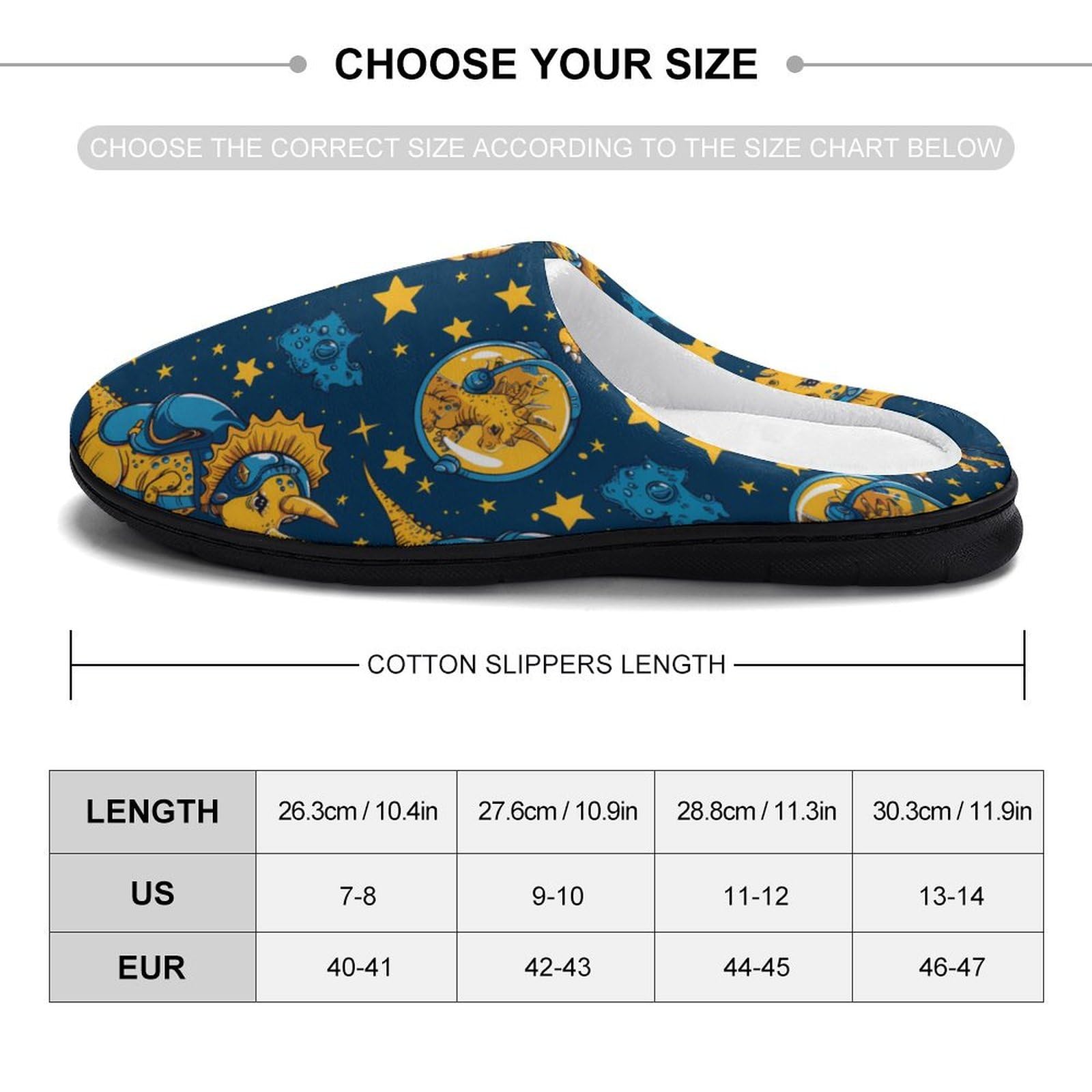 Triceratopss Dinos in Space Dinosaur Mens Slippers Casual Slip On Warm House Shoes with Rubber Sole Indoor Outdoor 9-10?42-43?