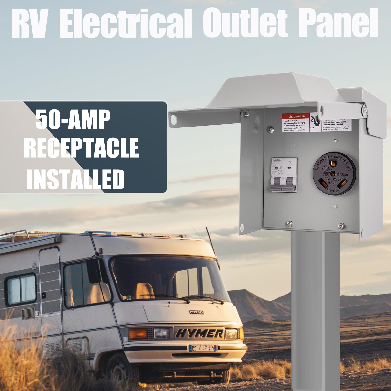 Panel de toma de corriente eléctrica temporal, resistente a la intemperie, caja de receptáculo de RV con interruptor de 30 amperios, panel exterior para caravana, coche, generador de viaje