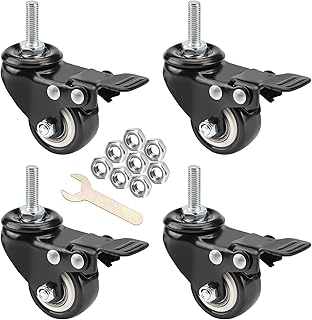 Stem Casters,MBQTWS 1.5 Inch Casters Set of 4 with Brake,Heavy Duty Swivel Caster Wheels with Diameter 3/8"- 16 x 1" Stem Threaded and Nuts, Non-Noise Castors for Carts,Workbench,Trolley,Furniture