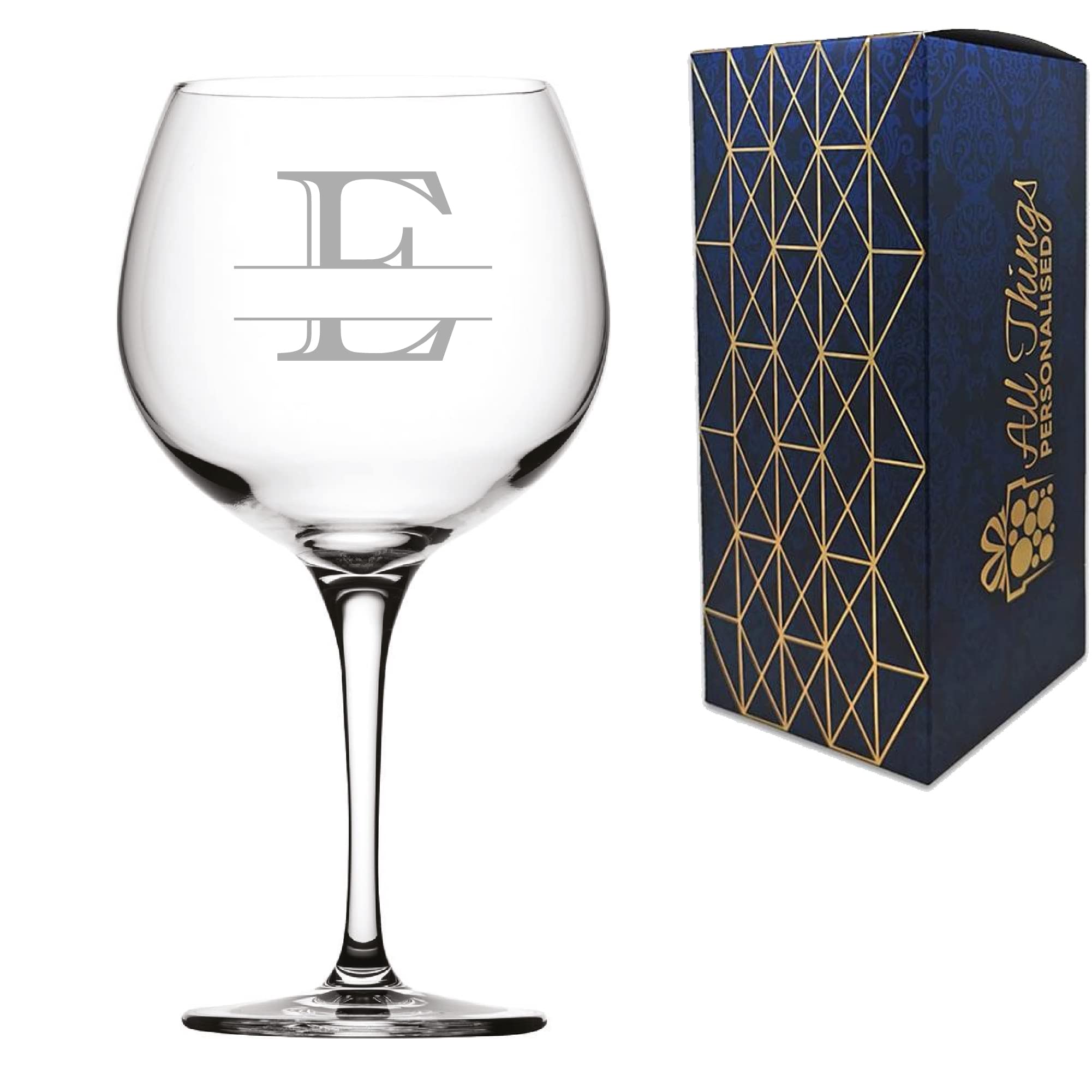 Personalised Engraved Novelty Initial and Name Juniper Cocktail/Gin Glass, Letter E, Personalise with Any Name, Presented in a Quality Gift Box, Perfect for Any Occasion