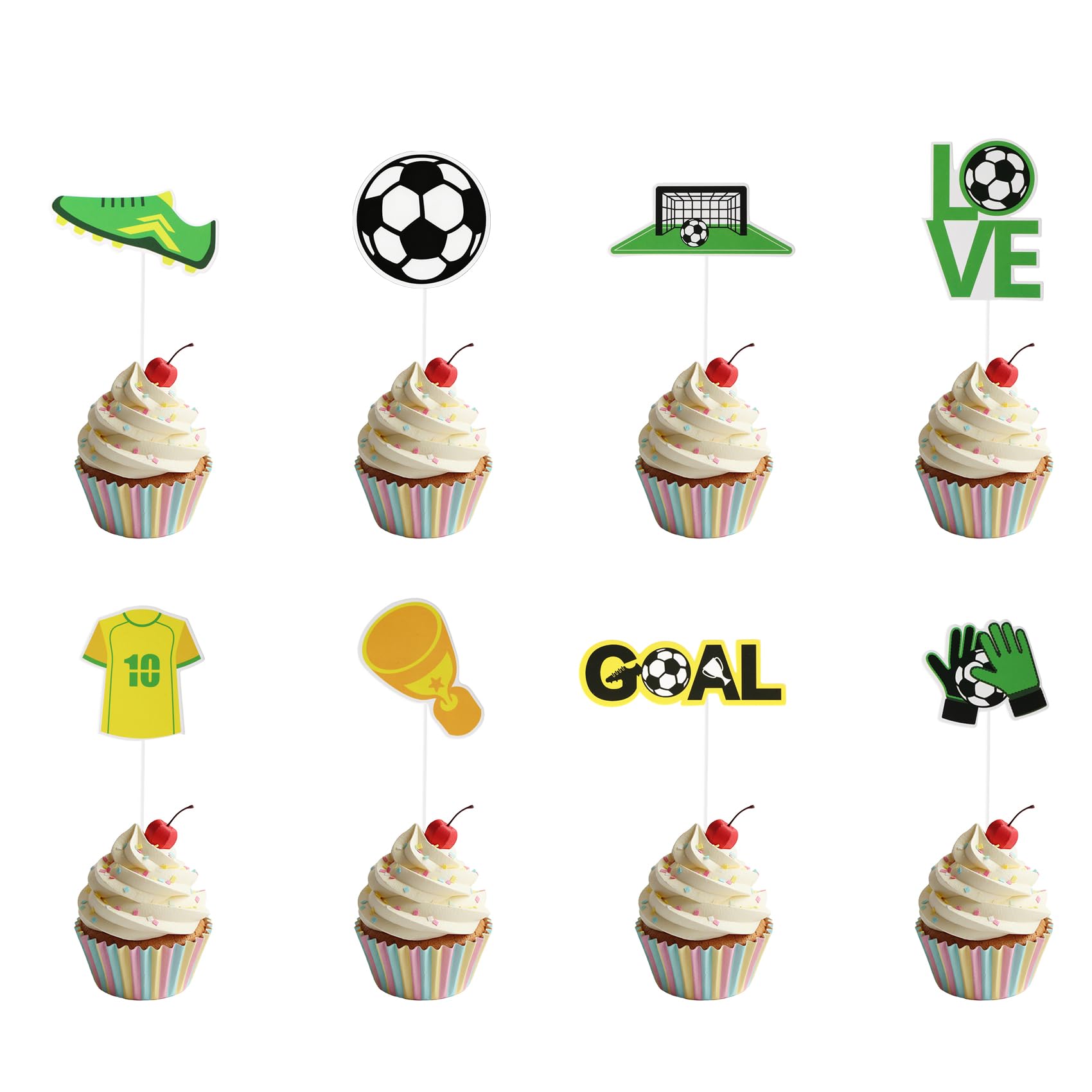 8 Pieces Soccer Cupcake Toppers,Soccer Cupcake Picks,Football Cake Decorations Set,Sports Theme Birthday Decorations