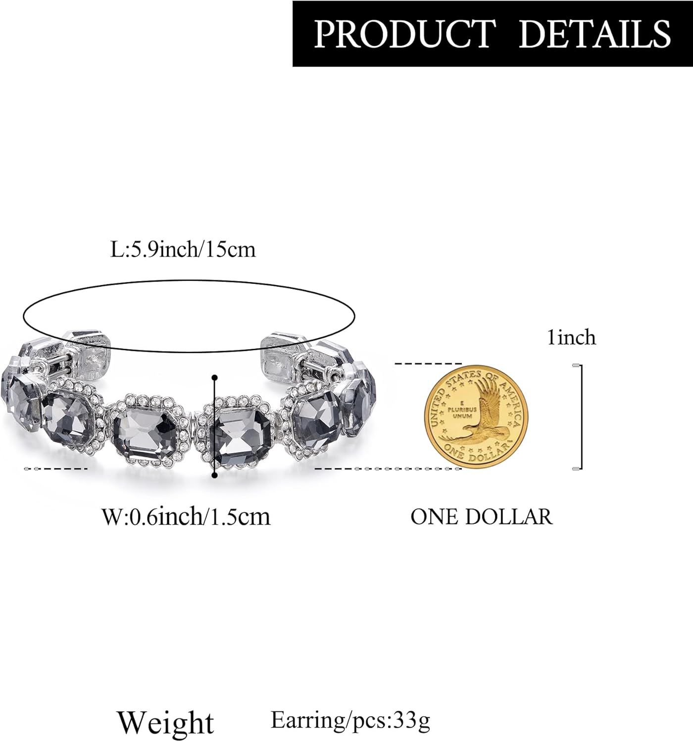 BriLove Women's Wedding Bridal Multi Emerald Cut Crystal Open Bangle Stretch Bracelet - Image 5