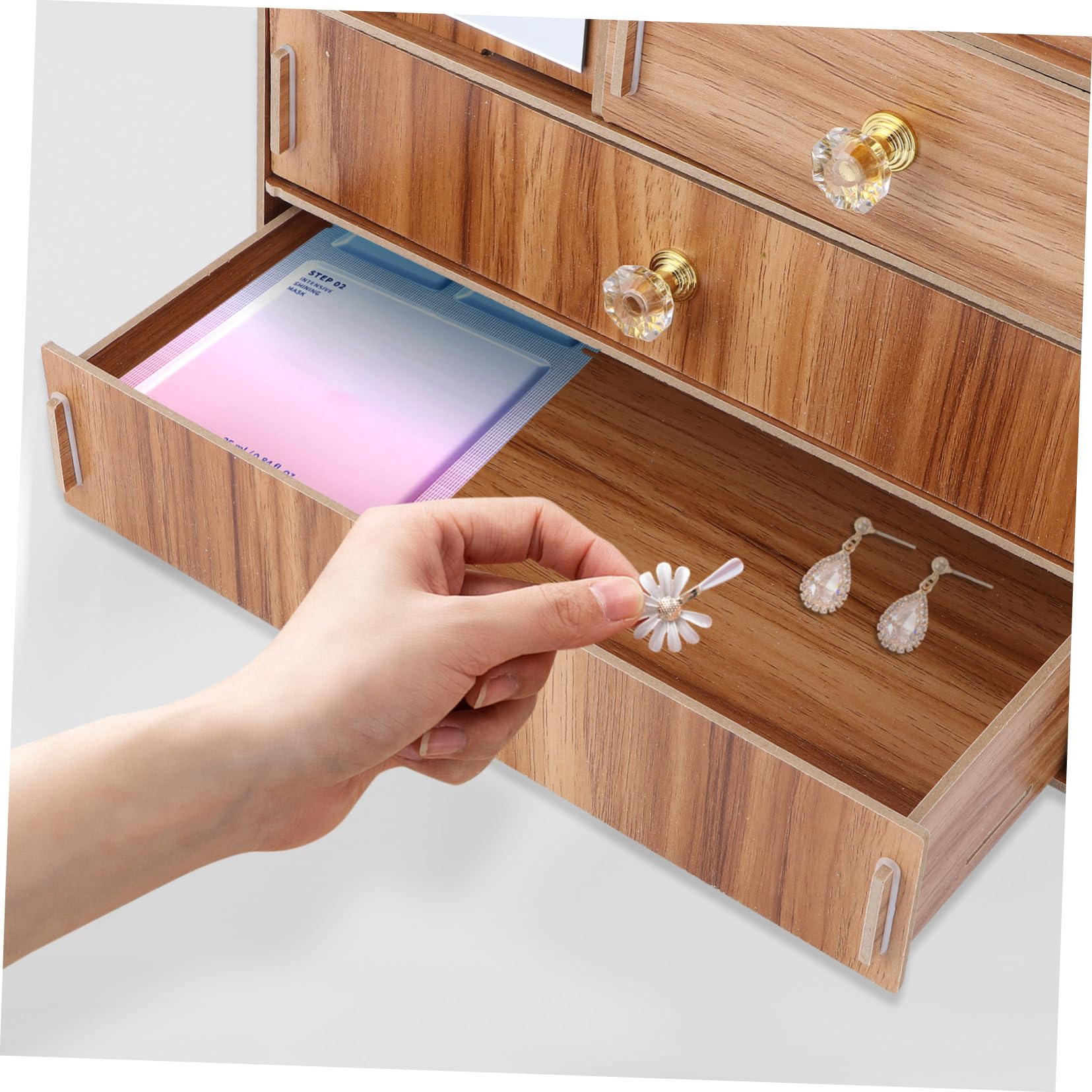Boîte de Rangement Cosmétique en Bois Miroir et Tiroirs
