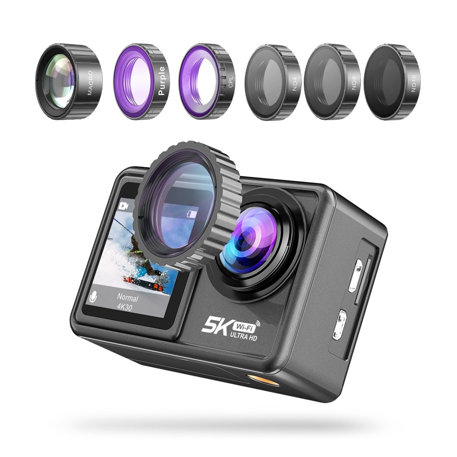 Action Camera Obiettivo intercambiabile 48MP Zoom Stabilizzatore elettronico for Vlog Cattura Facilmente Momenti Meravigliosi(Not Card,Action Camera 5K B)