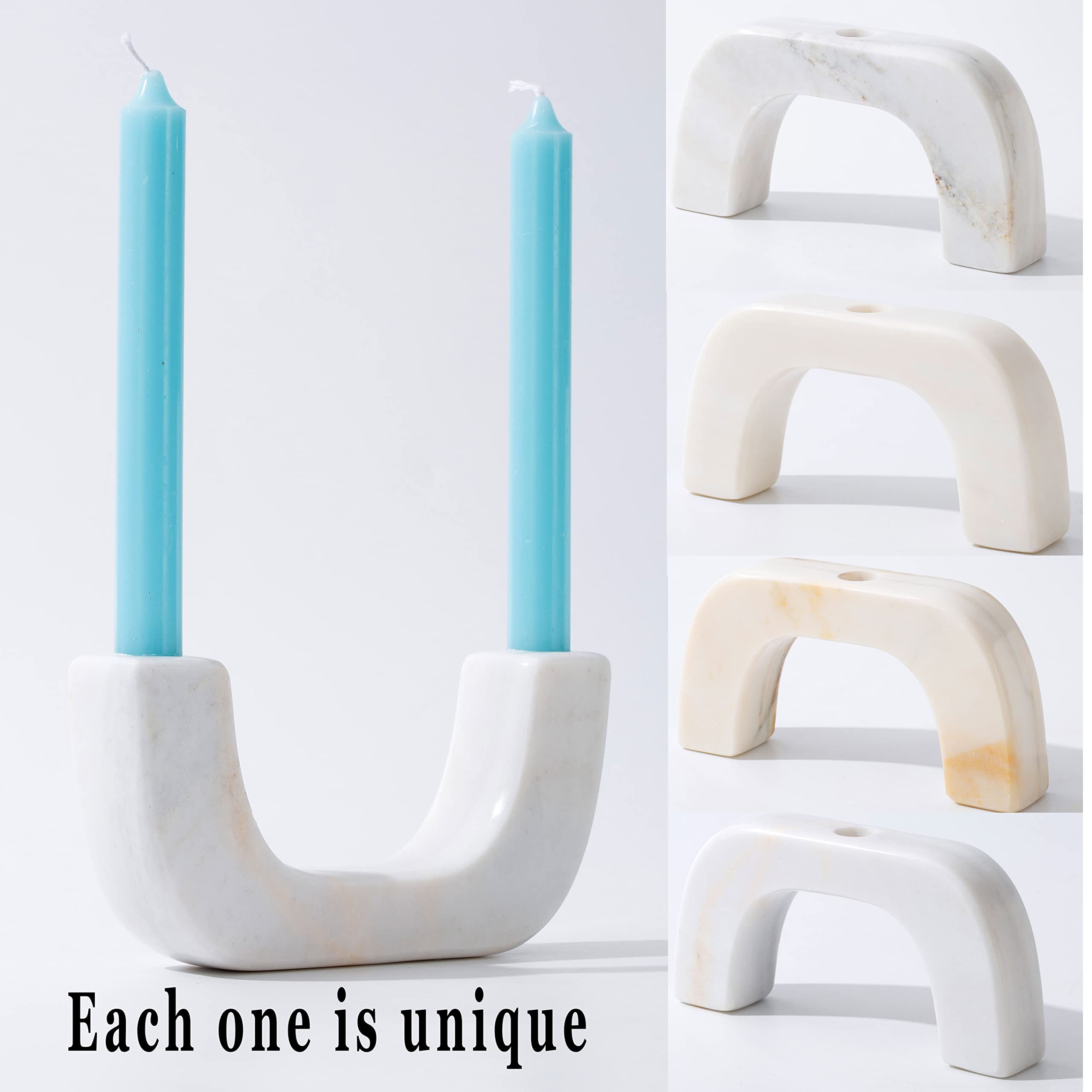 Bougeoir moderne à 3 mèches en marbre pour décoration d'intérieur (blanc naturel)