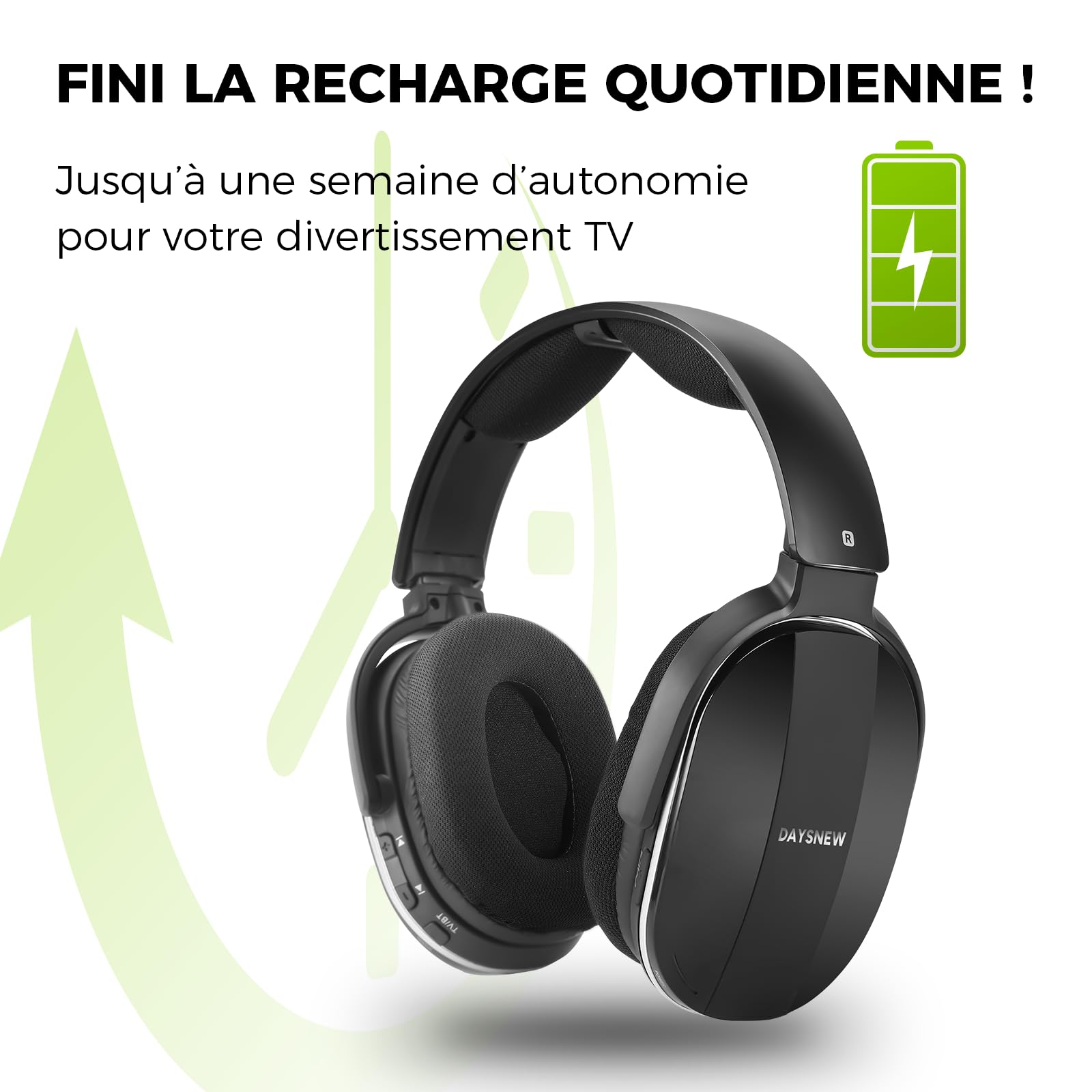 Casque sans Fil pour Regarder la télévision avec Station de Charge et émetteur RF, Casque TV Confortable pour Seniors, Compatible avec Toutes Les télévisions, Noir et Argent