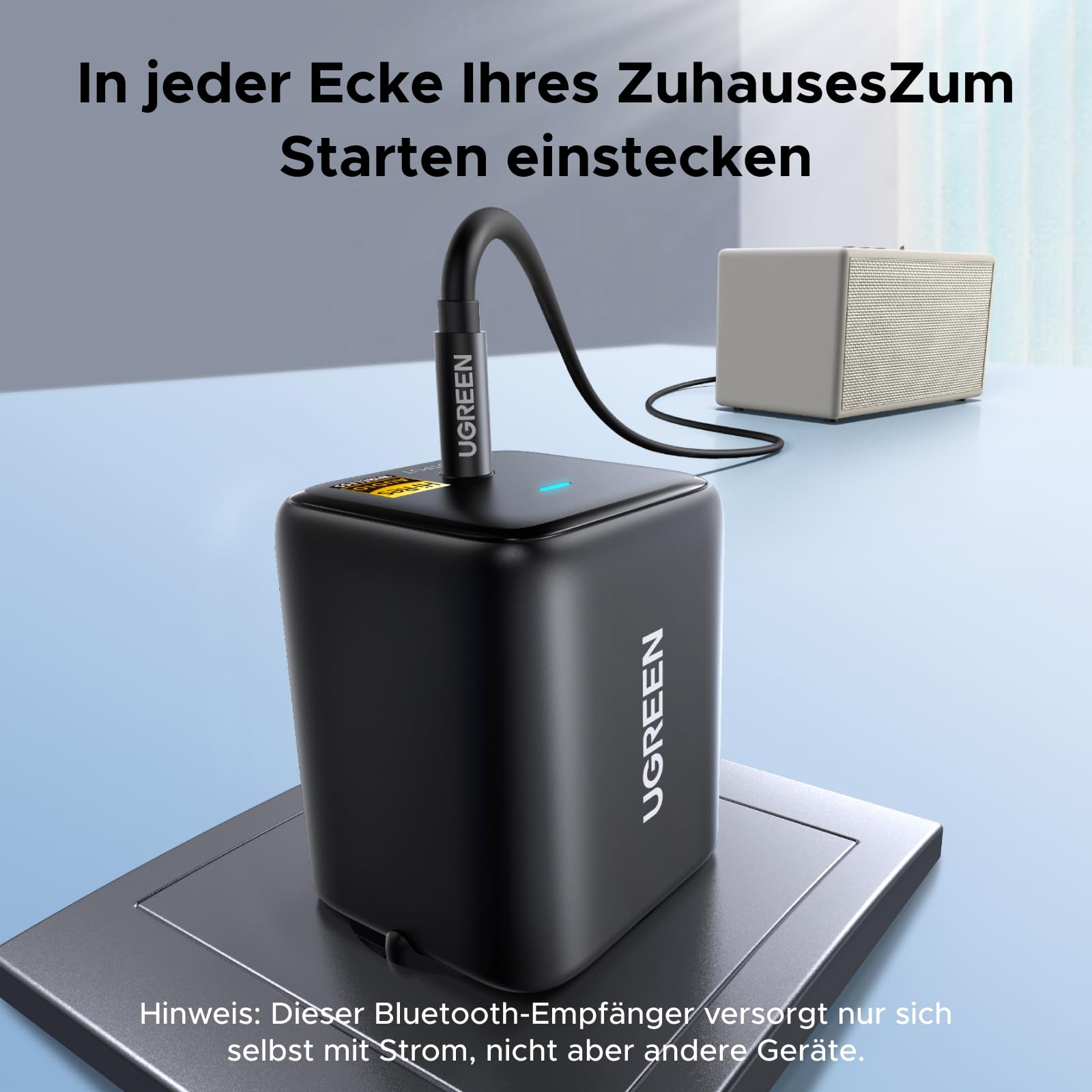 UGREEN Hi-Res Bluetooth 6.0 Adapter mit LDAC, Plug und Play Bluetooth Empfänger, 3,5 mm AUX Adapter für Stereoanlage, Verstärker und Lautsprecher, 10 m Reichweite mit geringer Latenz