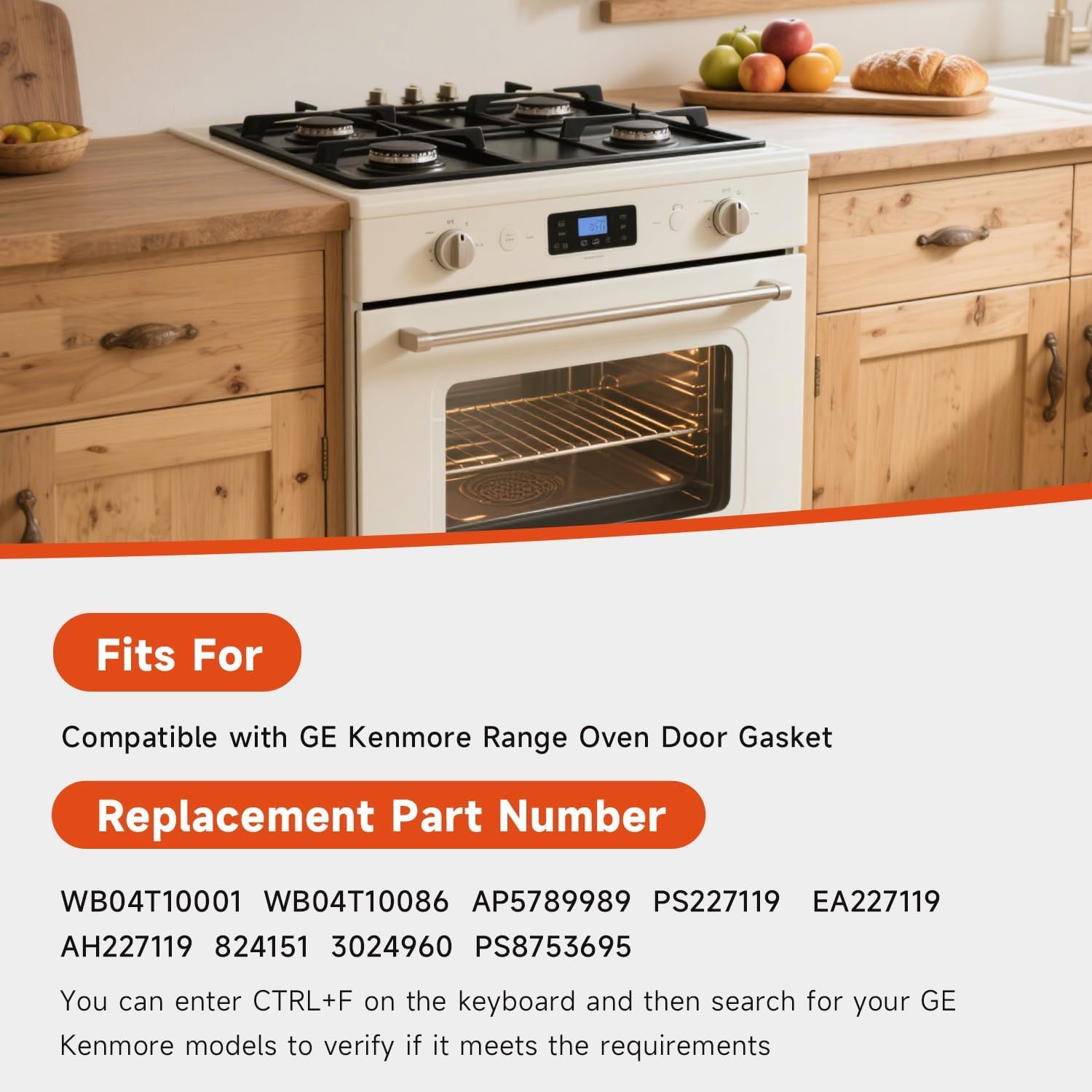 Range Oven Door Gasket Seal 84" Long 21 Mounting Clips Compatible with GE Kenmore Range Parts Replace#: WB04T10001 WB04T10086 PS227119 EA227119 AH227119 824151