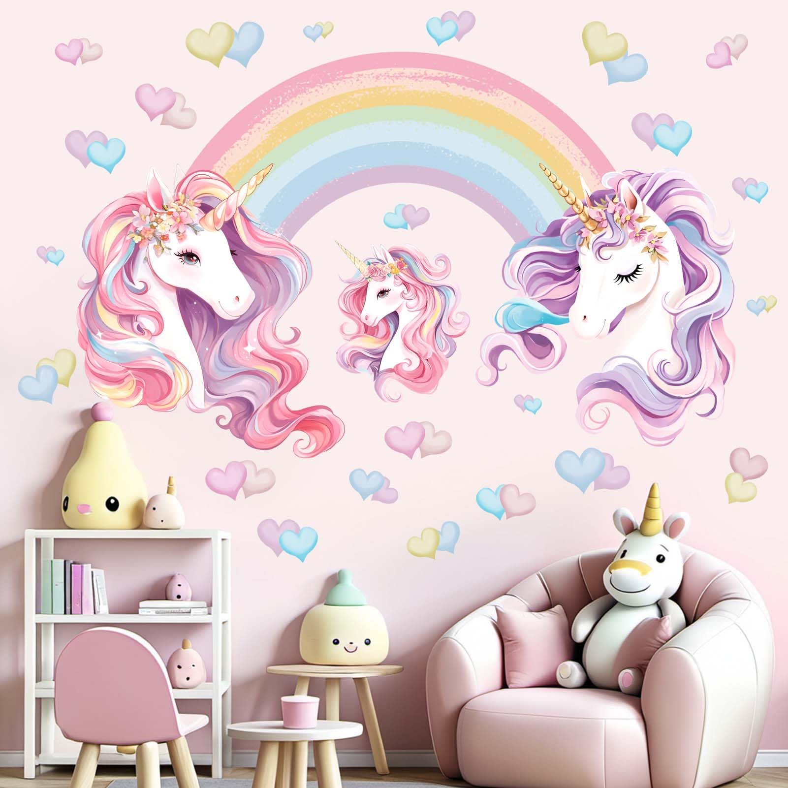 Unicorn Rainbow Wall Stickers for Girls: Peel and Stick Unicornio Cloud Wall Decals - Wall Decor Art Kids Supplies Ages 1-12 Year - Image 2