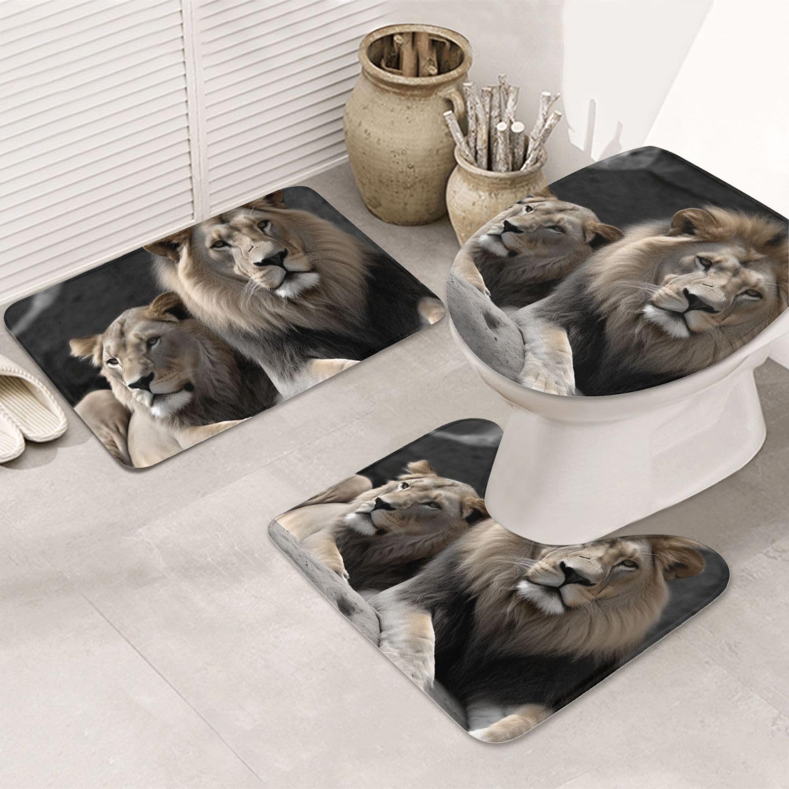 Tapis de salle de bain antidérapant lot de 3 tapis en U motif lion sauvage