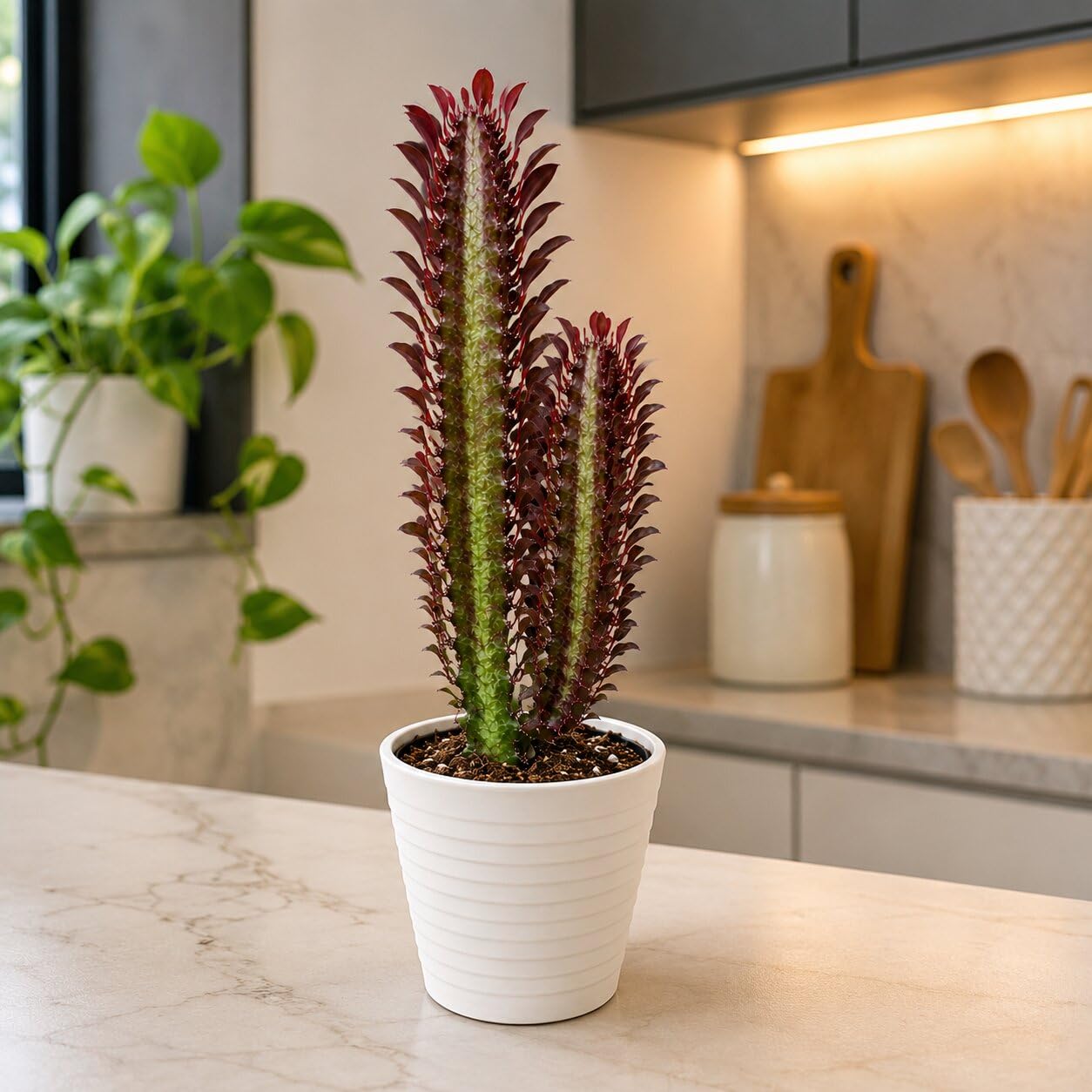 Red Rubra Euphorbia Plant with Pot | African Milk Tree | Cathedral Cactus | Rare Indoor Succulent | Home Balcony Decor | Easy Care Live Plant (Pack of 1)-image-1