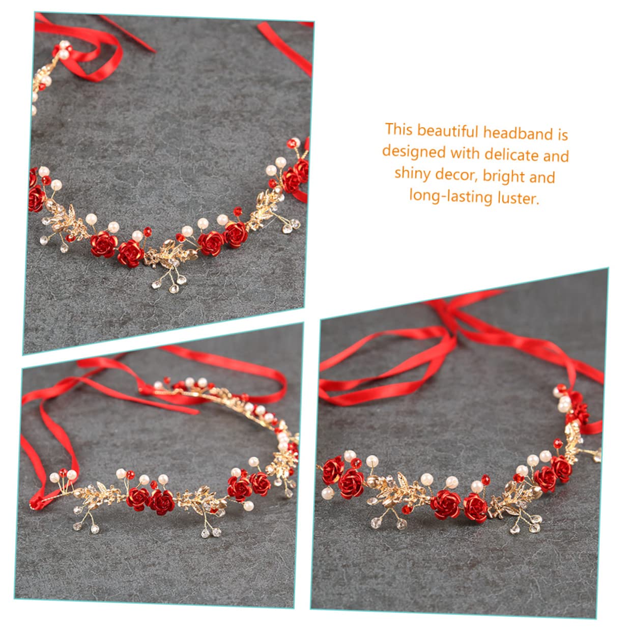 Beaupretty 5piezas Diadema Floral Roja Para Novia Accesorios De Cabello Elegantes Para Bodas Fiestas y Eventos Especiales Diseño Delicado y Brillante Fácil De Llevar
