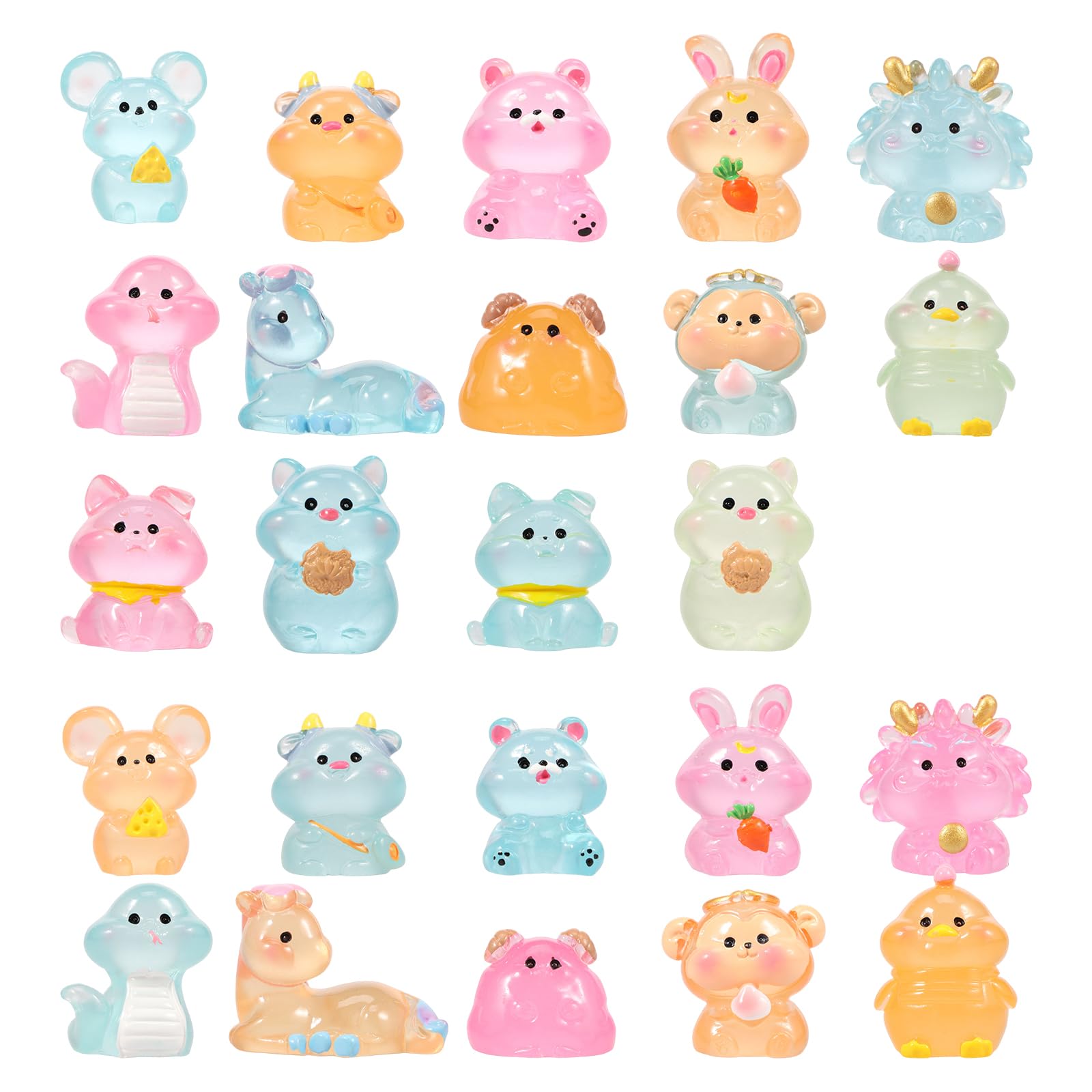Foppla 24 Pcs Mini Resin Animals Waterproof Glow in Dark Resin Mini Animals Decorative for DIY Miniature Garden Landscape