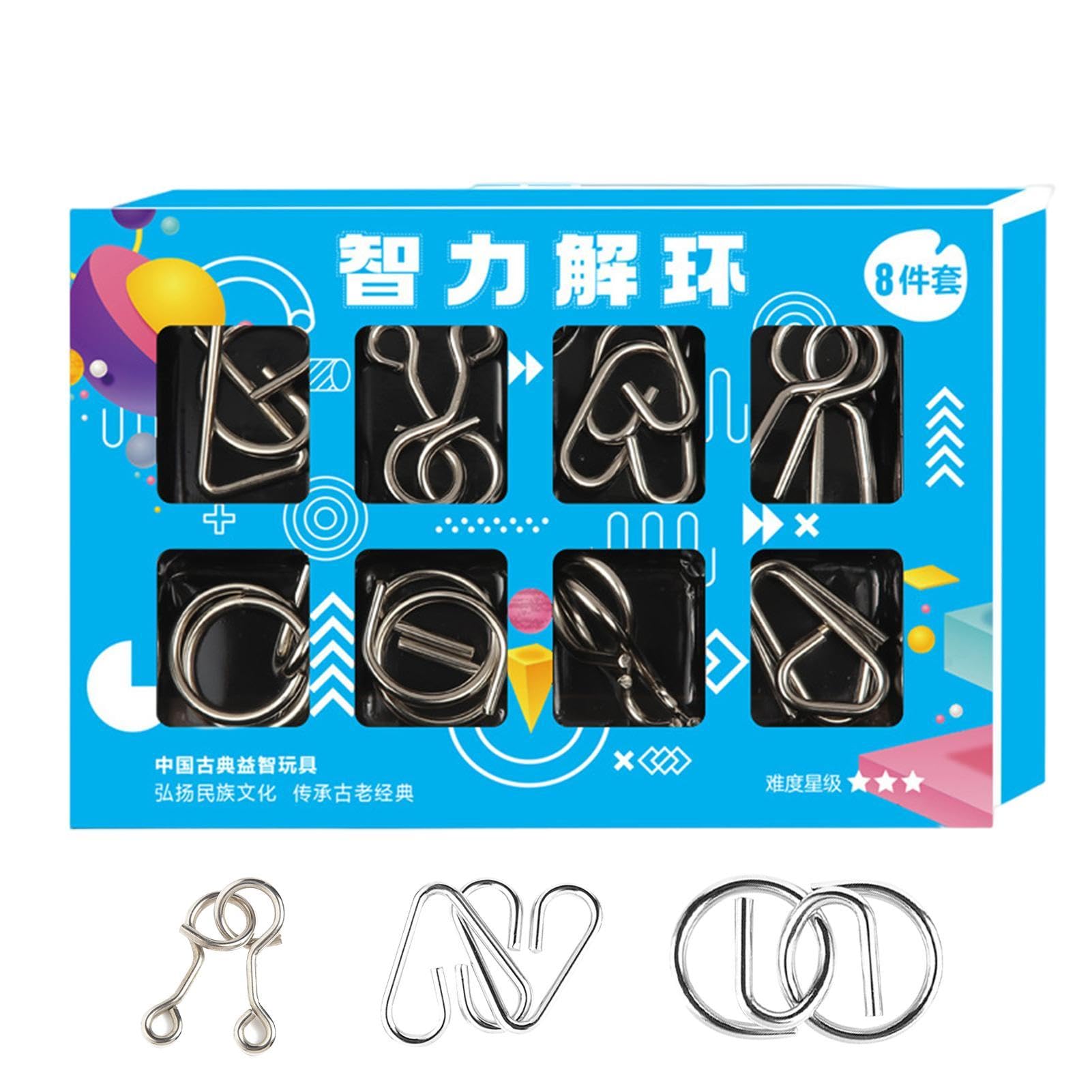 Lot De 8 Puzzles En Fil Métallique Nickelé – Déverrouillage, Casse-tête 3D, Jeu De Logique Pour Adulte Et Enfant Dès 6 Ans