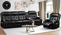 Vista 26 de Sofá Reclinable, Juego de Sofá Reclinable con Masaje de 3 Plazas de Gran Capacidad, Sofá de Dos Plazas para RV con Consola, USB, Puerto Tipo C