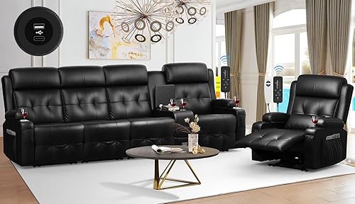 Miniatura 26 de Sofá Reclinable, Juego de Sofá Reclinable con Masaje de 3 Plazas de Gran Capacidad, Sofá de Dos Plazas para RV con Consola, USB, Puerto Tipo C
