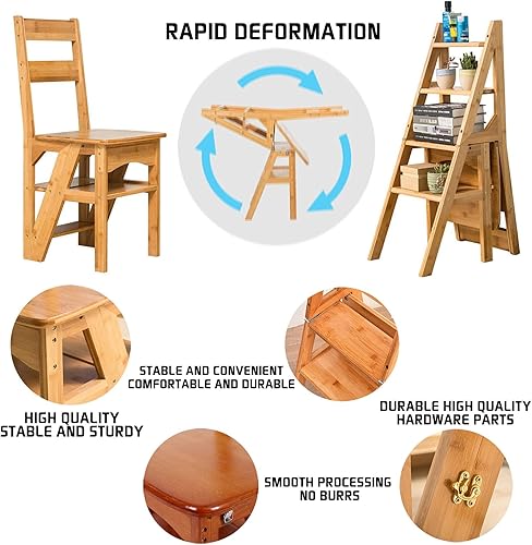 Miniatura 4 de Taburetes plegables, taburetes de paso, escalera de escalón, silla plegable convertible de la biblioteca, estante, escalón de 4 pasos, silla