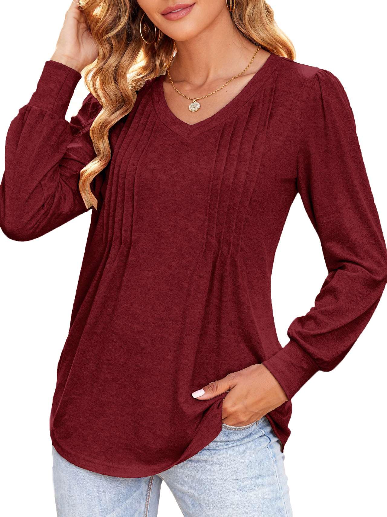Teesho Damen Bluse Langarm Elegant Oberteile Spitzen Hemdbluse Chiffon Anti Falten Arbeit Shirts Tunika Hemd Tops