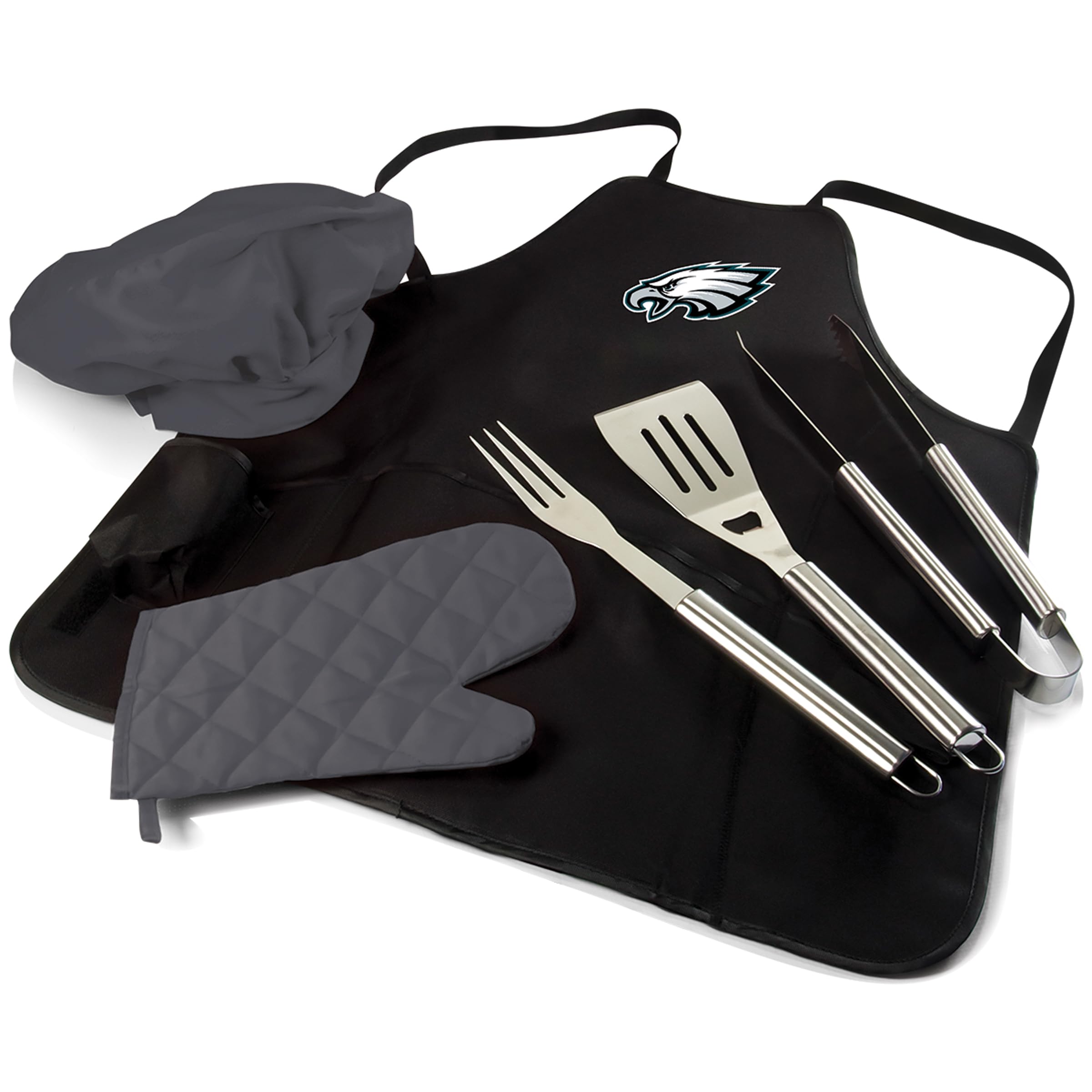 Picnic TIME BBQ Apron Tote Pro Grill Set, (Black with Gray Accents)