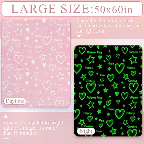 Miniatura 9 de Manta que brilla en la oscuridad, regalo de corazón y estrellas azules para niñas, manta suave de 3, 4, 5, 6, 7, 8, 9, 10 años, juguetes para niñas