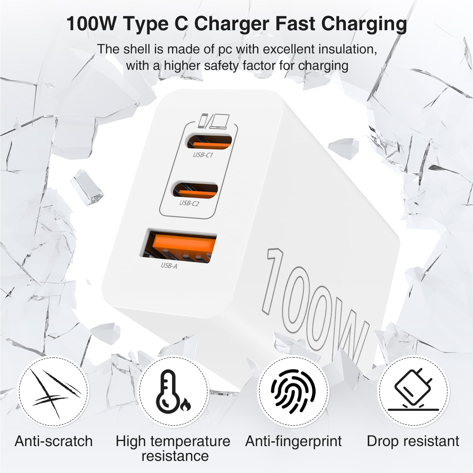 Caricatore USB C da 100 W, stazione di ricarica super veloce/cavo USB C lungo 3 m, 65 W tipo C, adattatore per laptop per MacBook Pro/Air/iPhone 17 16 15 Pro Max/Samsung Galaxy S26 S25 S24 S23 S22 S21
