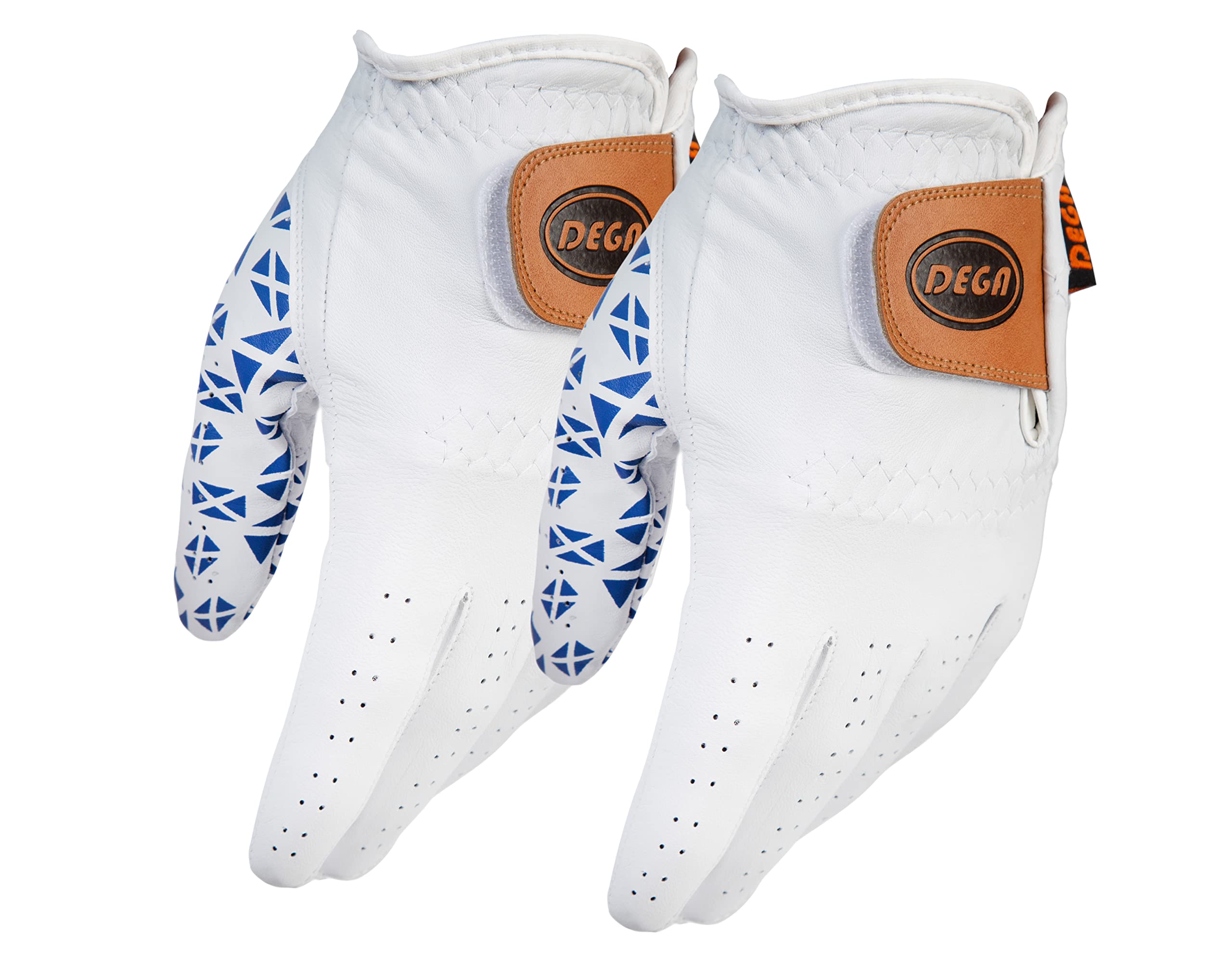 DEGA Golf Gloves 2 Pack 100% Cabretta Leather Golf Glove Men Left Hand Thumb Printed Designs (S, Scotland Flag)