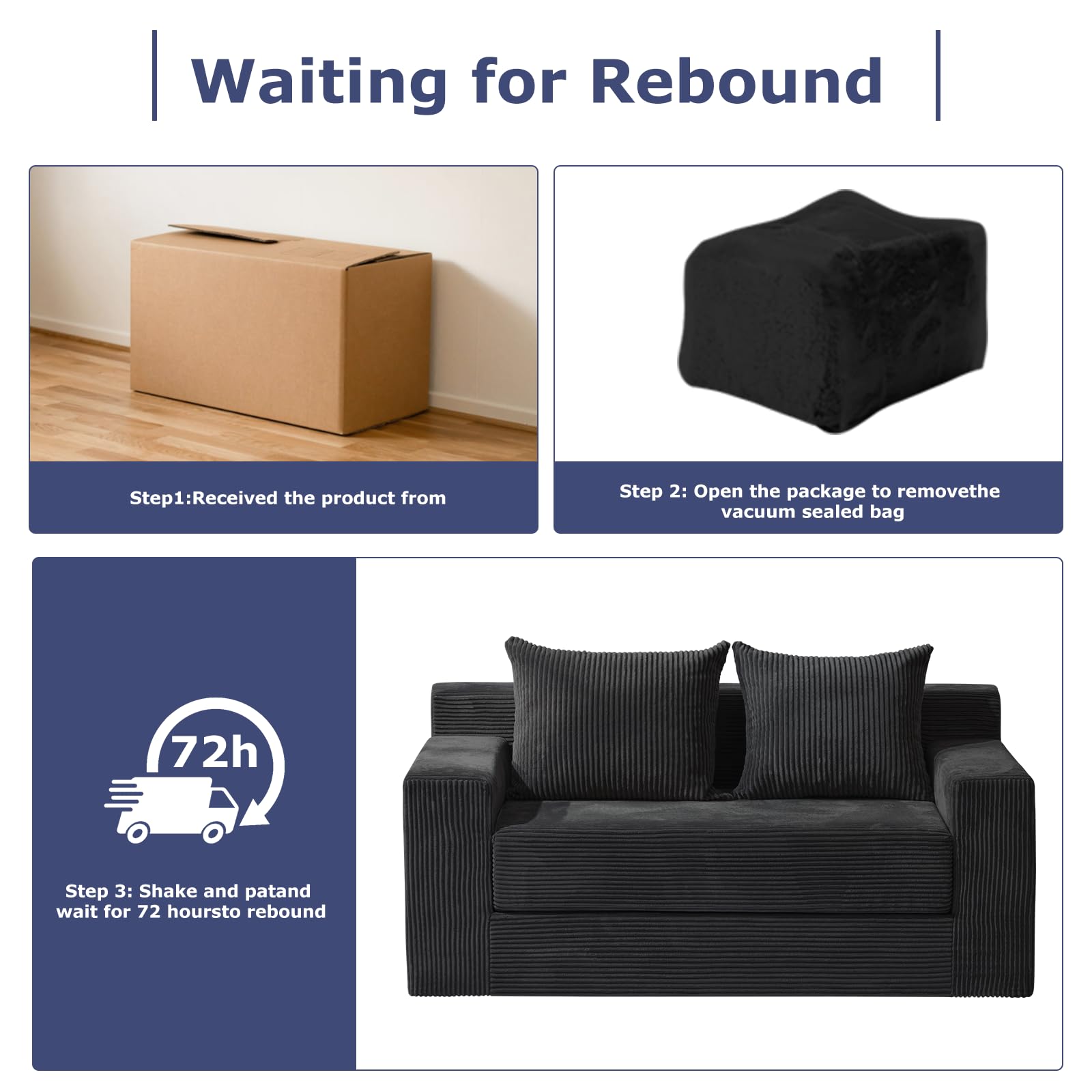 Convertible Sofa Bed, Boneless Couch Loveseat, 2 in 1 Folding Couch Bed, Fold Out Comfy Floor Futon Sofa with Pillows for Living Room Bedroom, Black